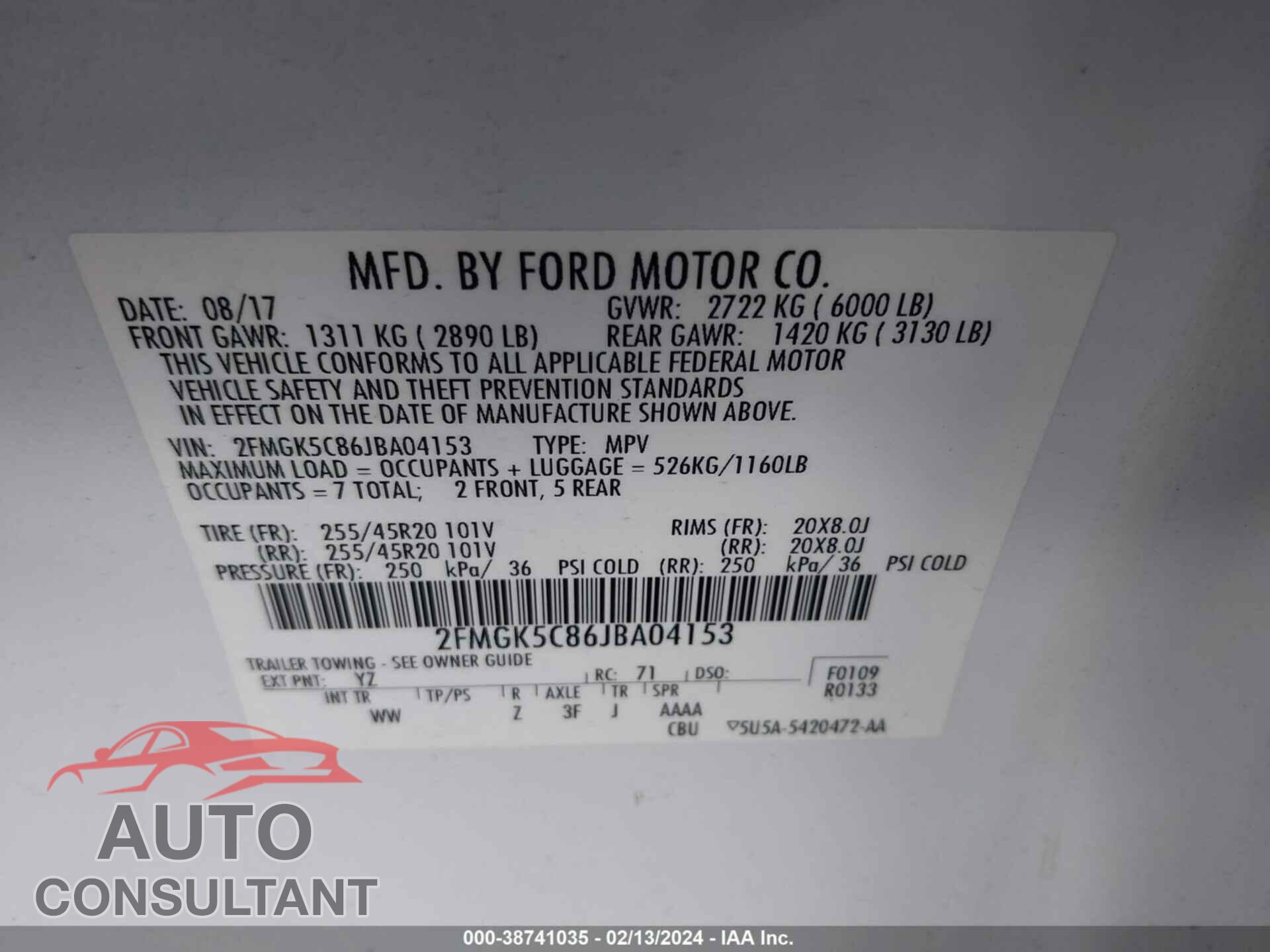 FORD FLEX 2018 - 2FMGK5C86JBA04153