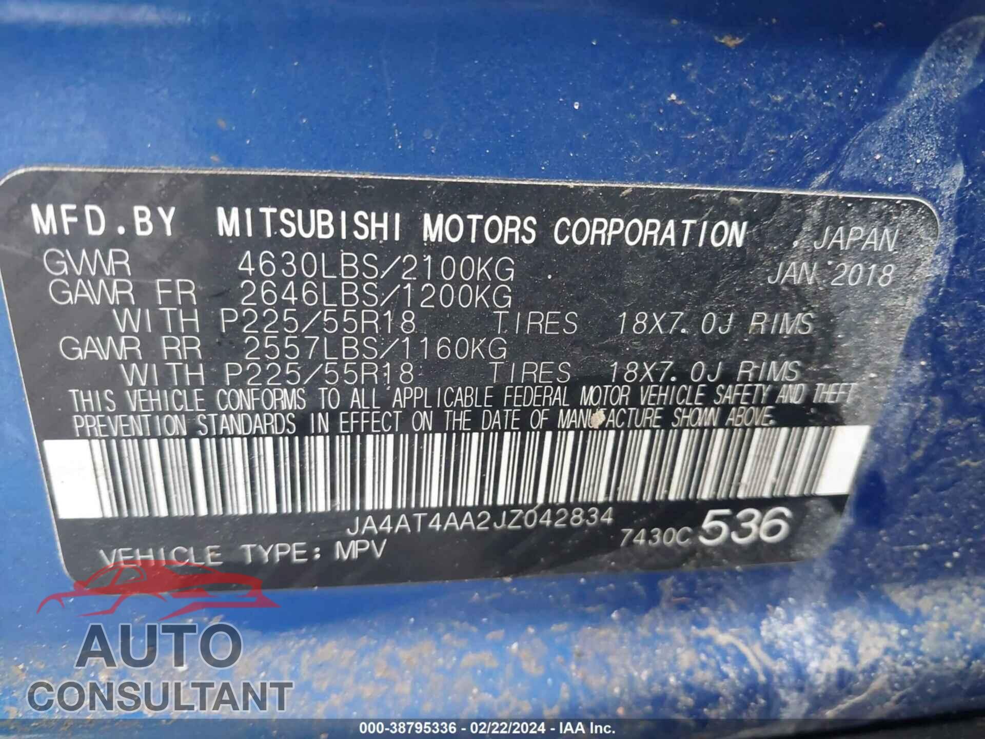 MITSUBISHI ECLIPSE CROSS 2018 - JA4AT4AA2JZ042834