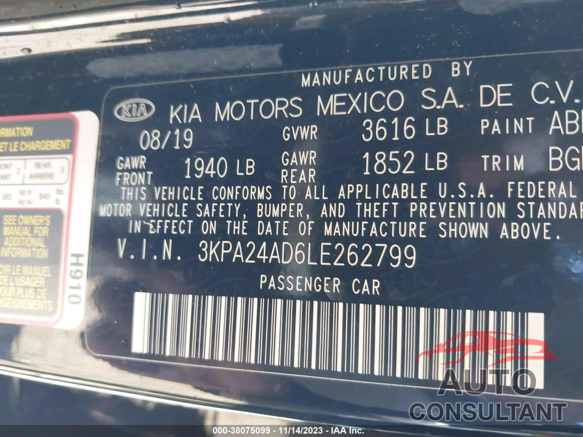 KIA RIO 2020 - 3KPA24AD6LE262799