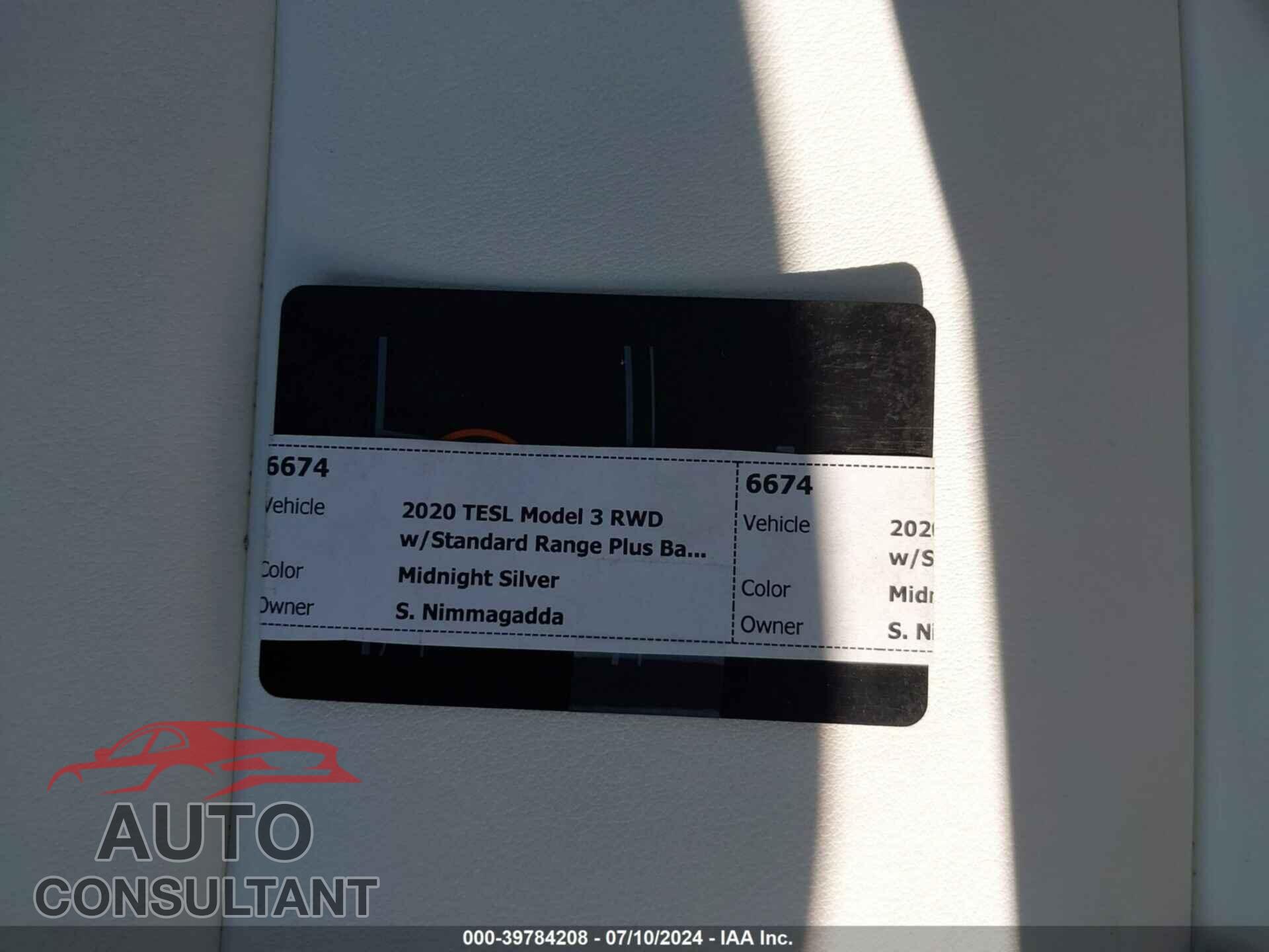 TESLA MODEL 3 2020 - 5YJ3E1EA8LF741198