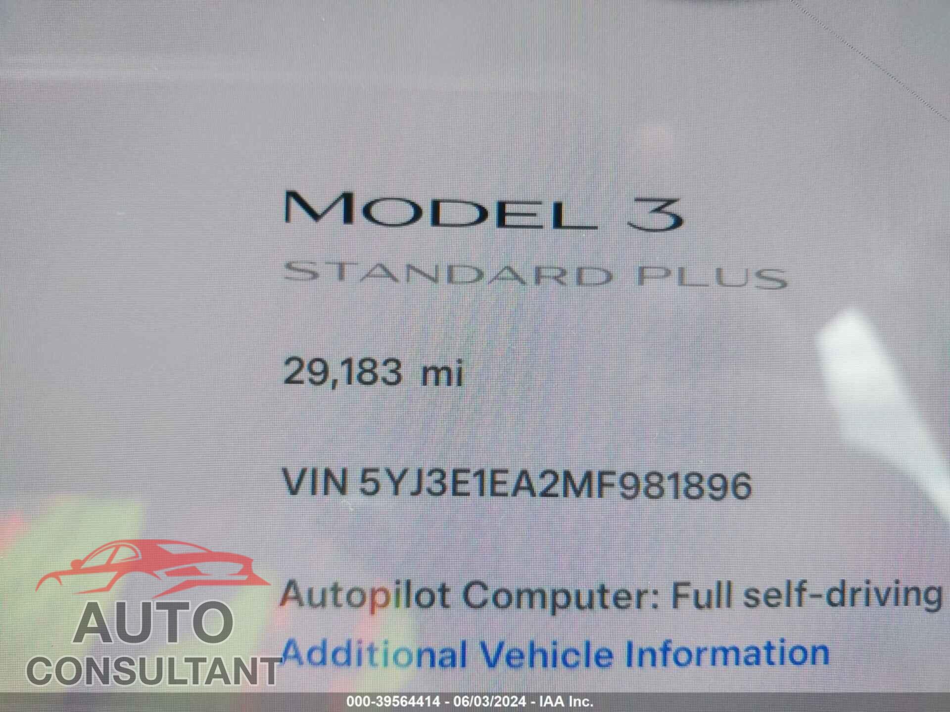 TESLA MODEL 3 2021 - 5YJ3E1EA2MF981896