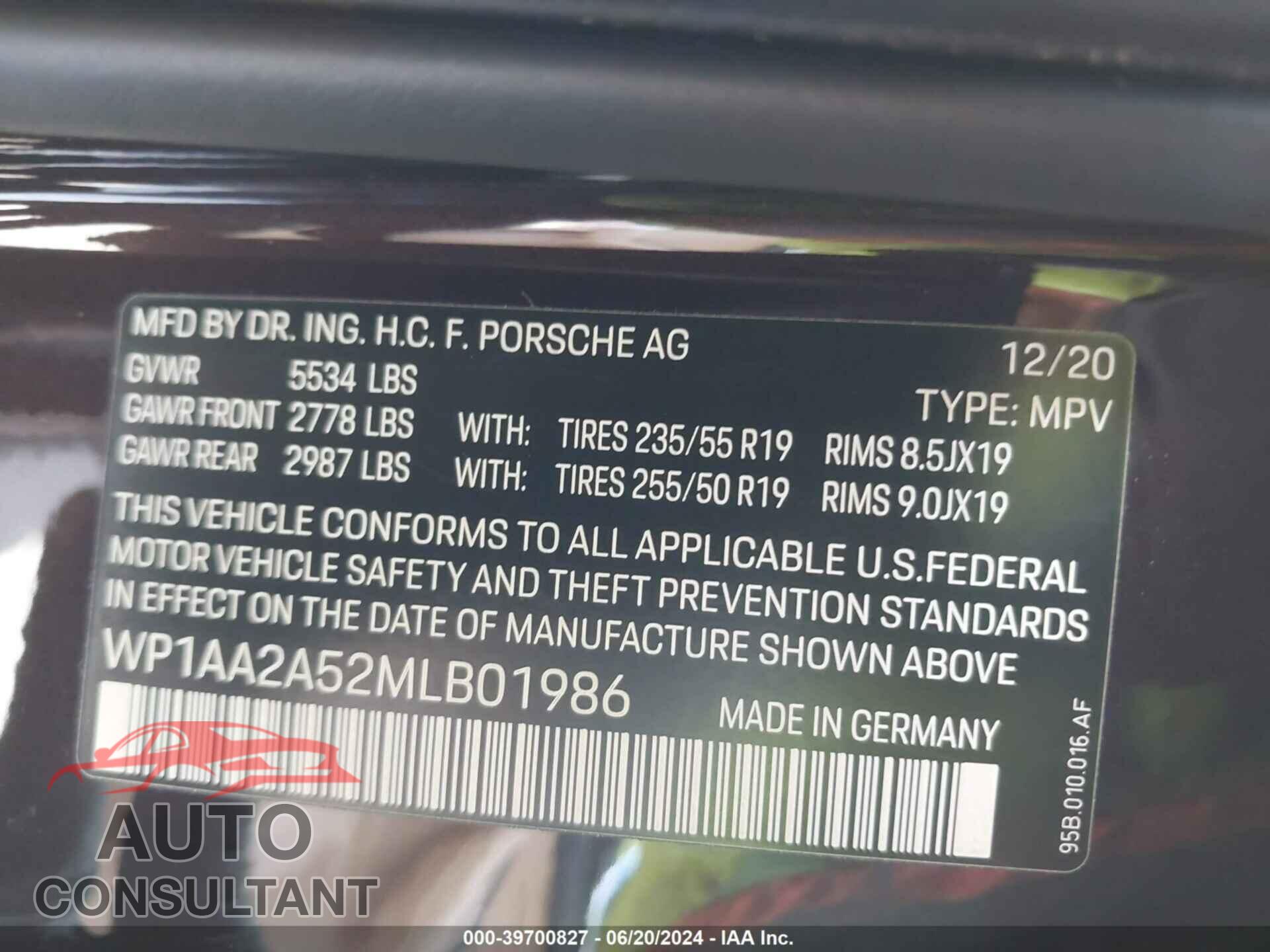 PORSCHE MACAN 2021 - WP1AA2A52MLB01986