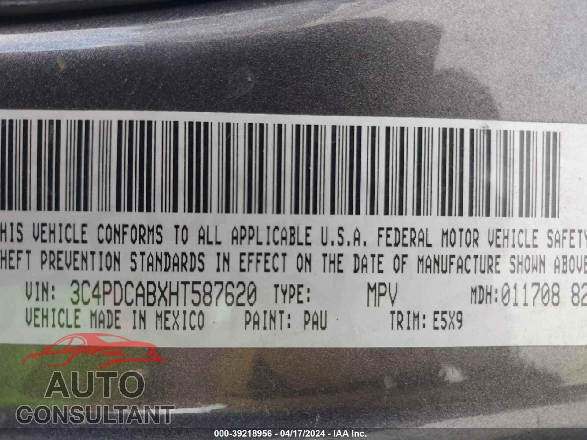 DODGE JOURNEY 2017 - 3C4PDCABXHT587620