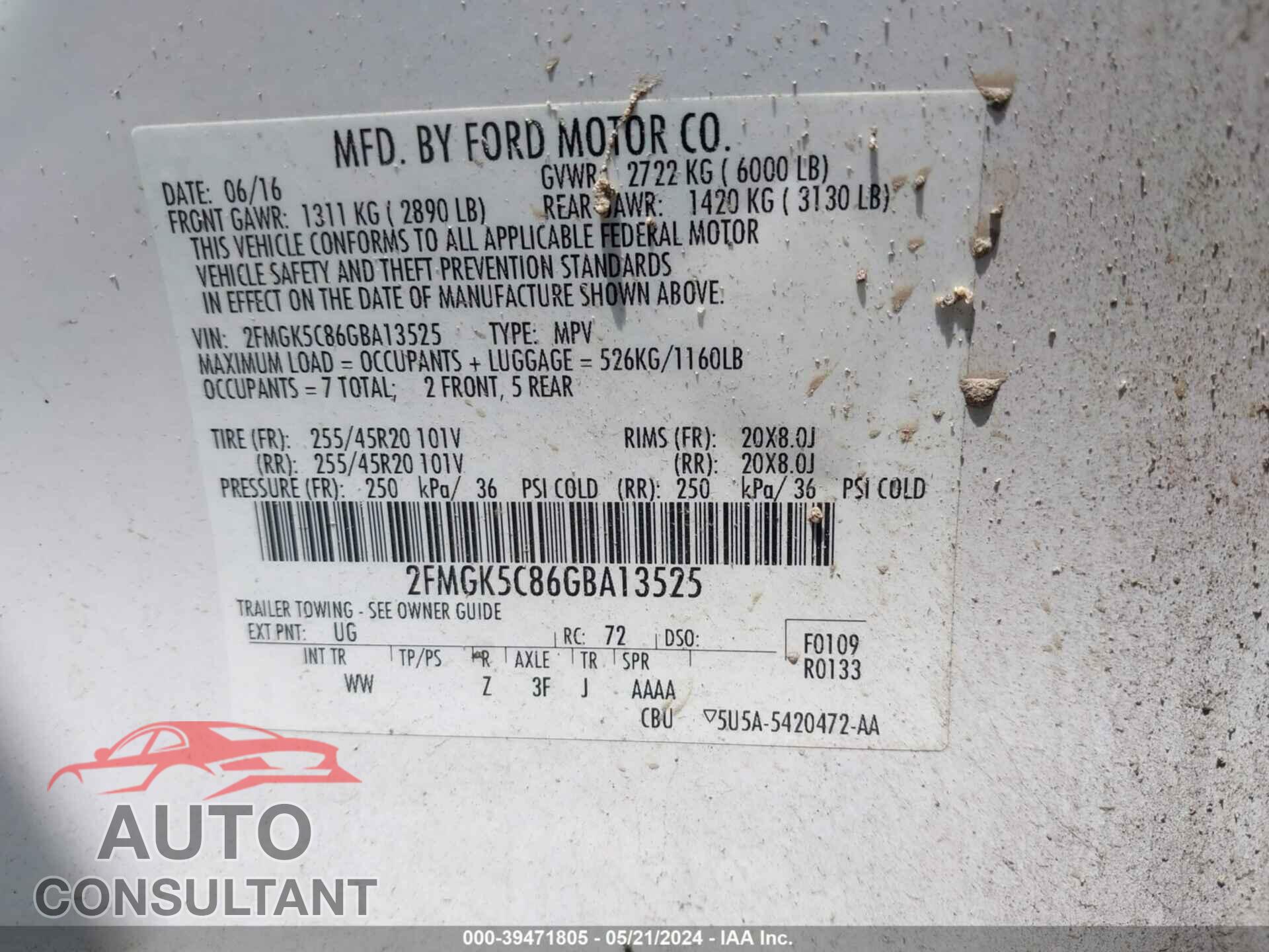 FORD FLEX 2016 - 2FMGK5C86GBA13525