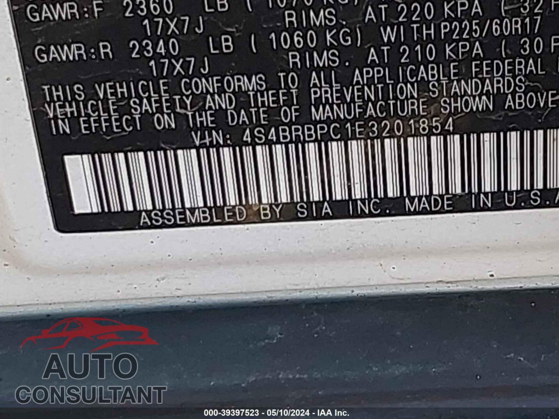 SUBARU OUTBACK 2014 - 4S4BRBPC1E3201854