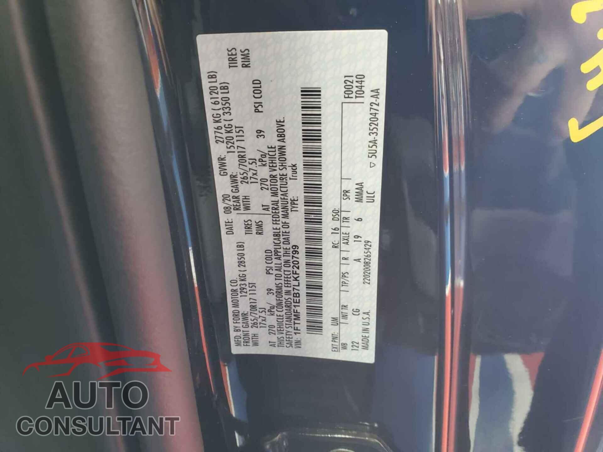 FORD F150 2020 - 1FTMF1EB7LKF20799