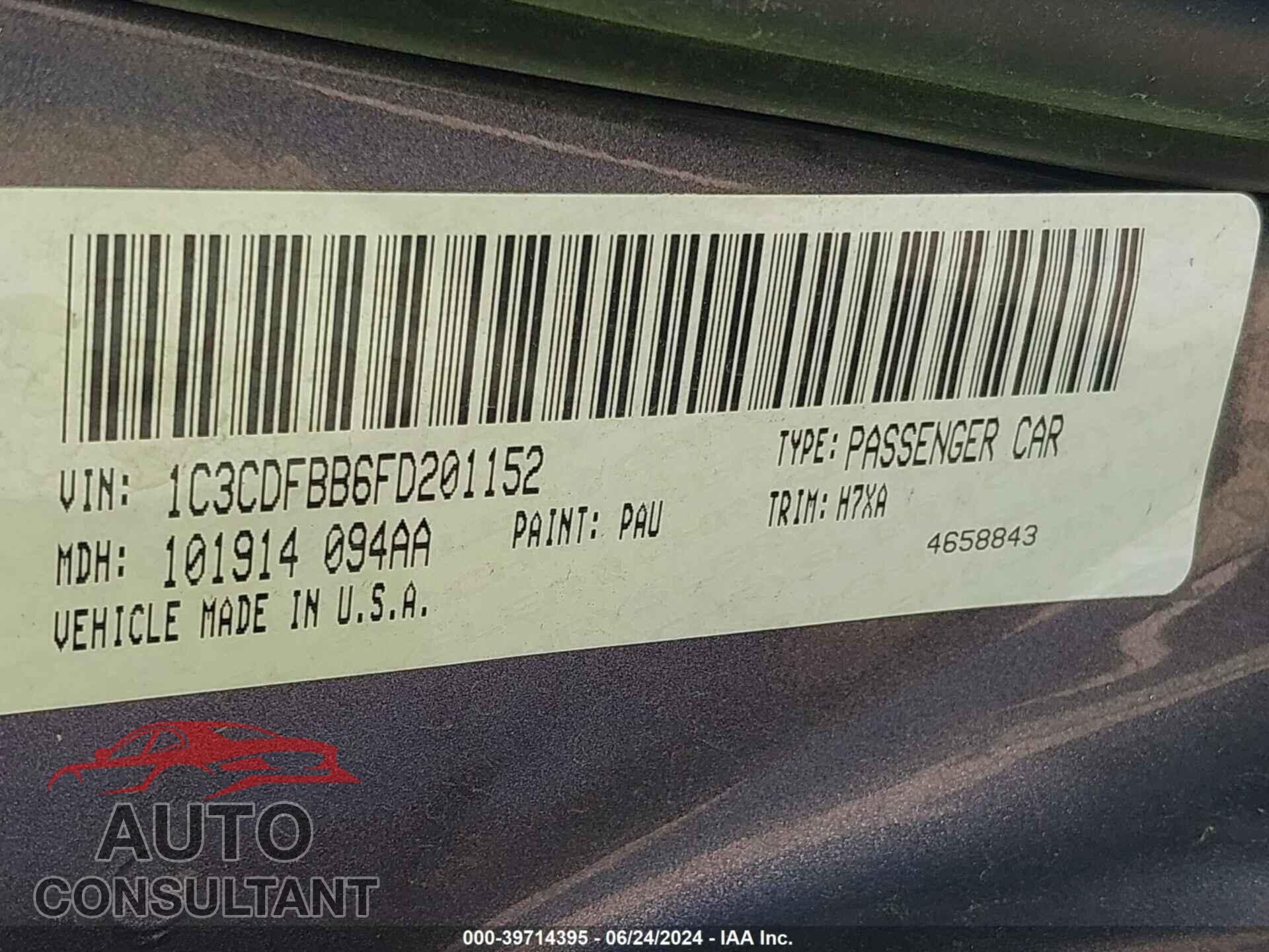 DODGE DART 2015 - 1C3CDFBB6FD201152