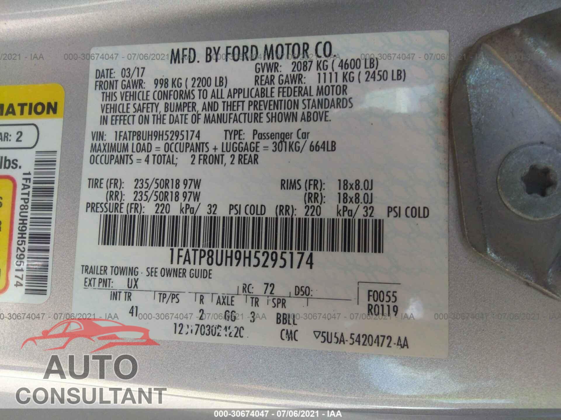 FORD MUSTANG 2017 - 1FATP8UH9H5295174