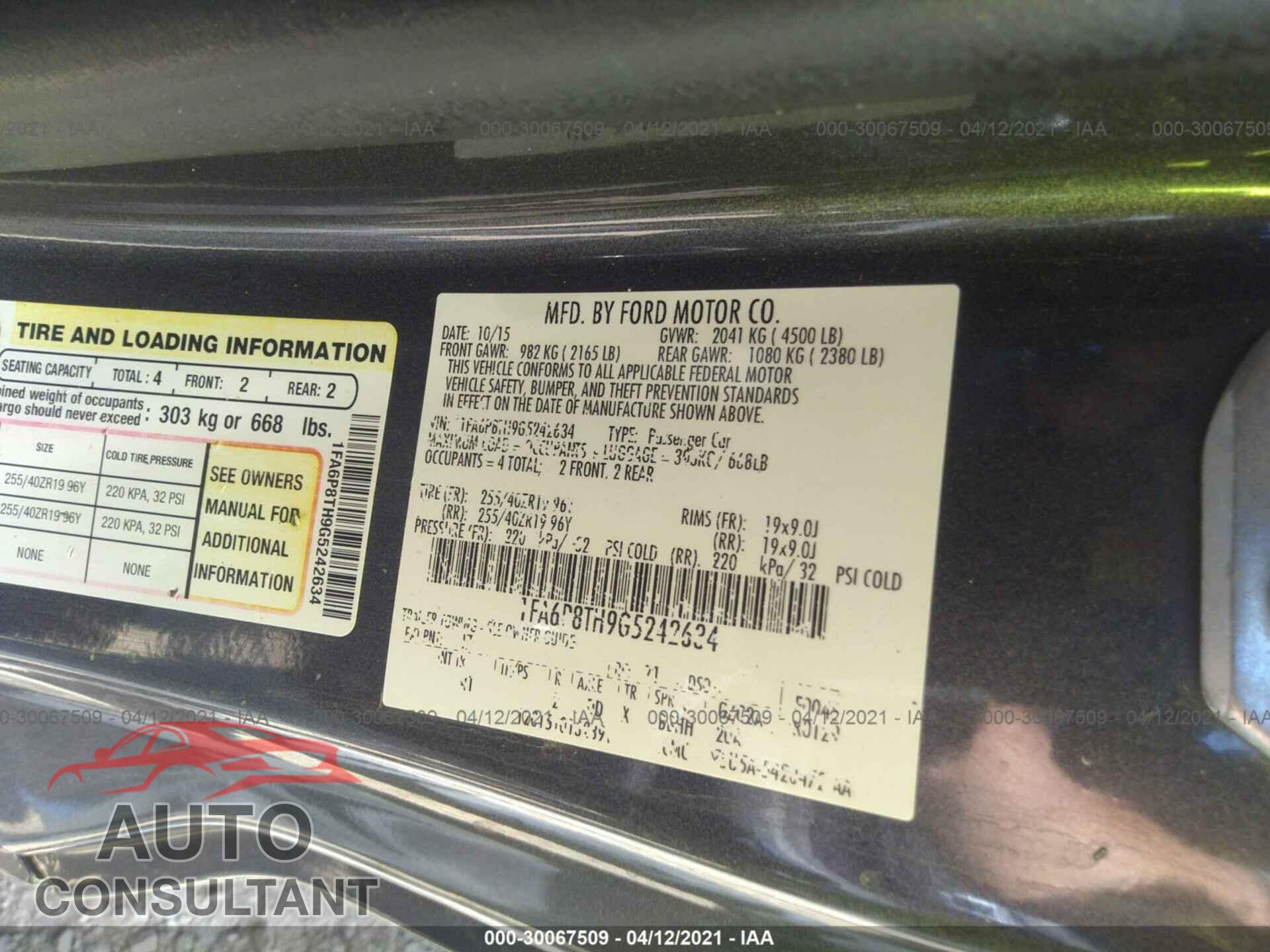 FORD MUSTANG 2016 - 1FA6P8TH9G5242634
