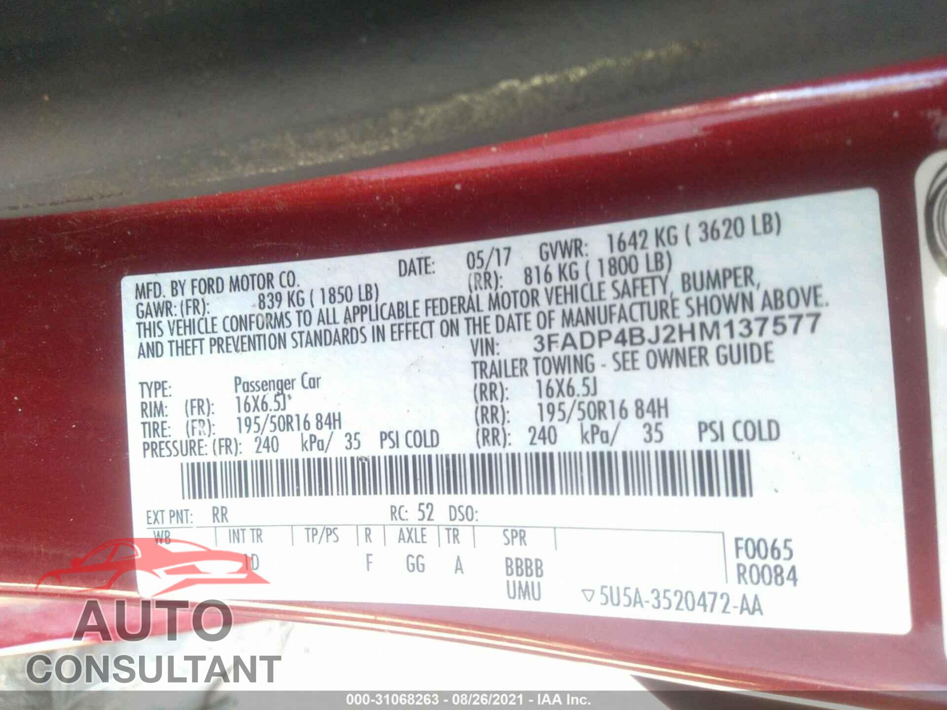 FORD FIESTA 2017 - 3FADP4BJ2HM137577