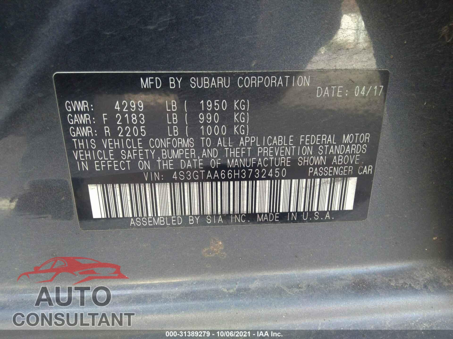 SUBARU IMPREZA 2017 - 4S3GTAA66H3732450