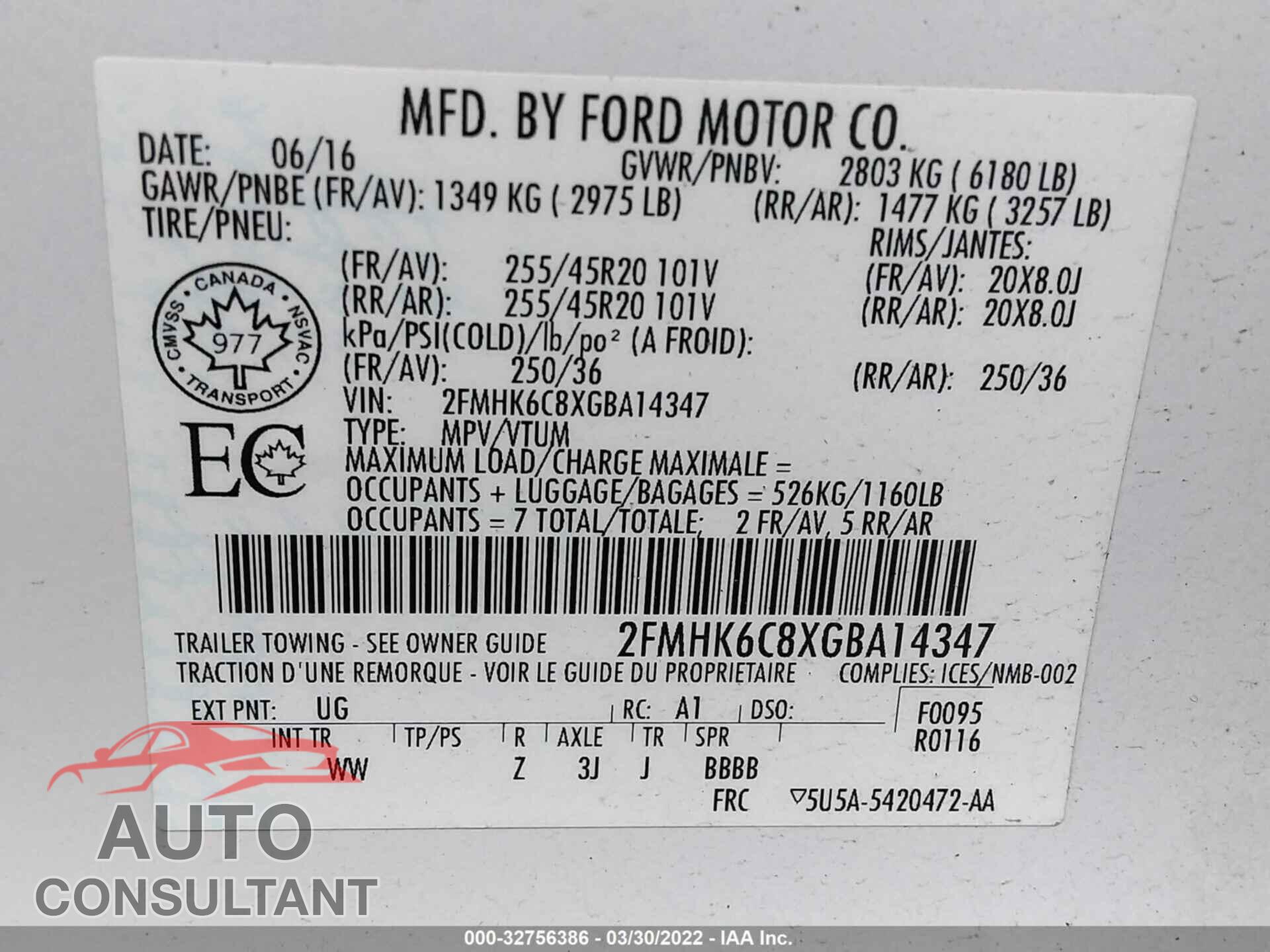 FORD FLEX 2016 - 2FMHK6C8XGBA14347