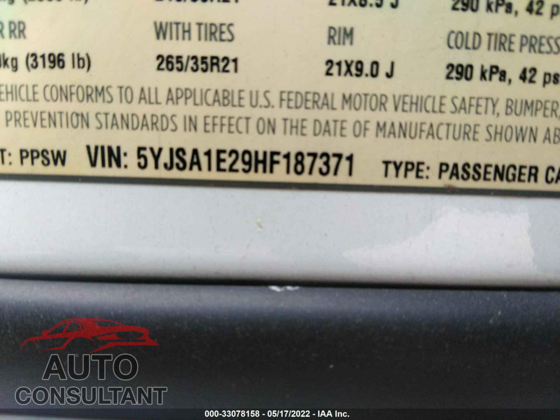 TESLA MODEL S 2017 - 5YJSA1E29HF187371