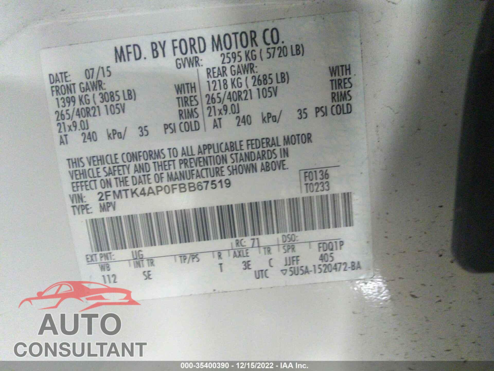 FORD EDGE 2015 - 2FMTK4AP0FBB67519