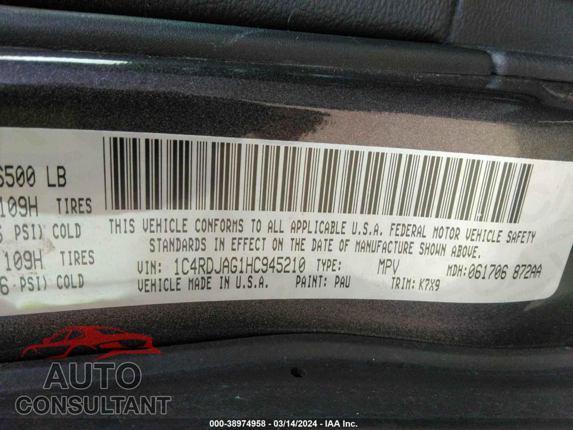 DODGE DURANGO 2017 - 1C4RDJAG1HC945210