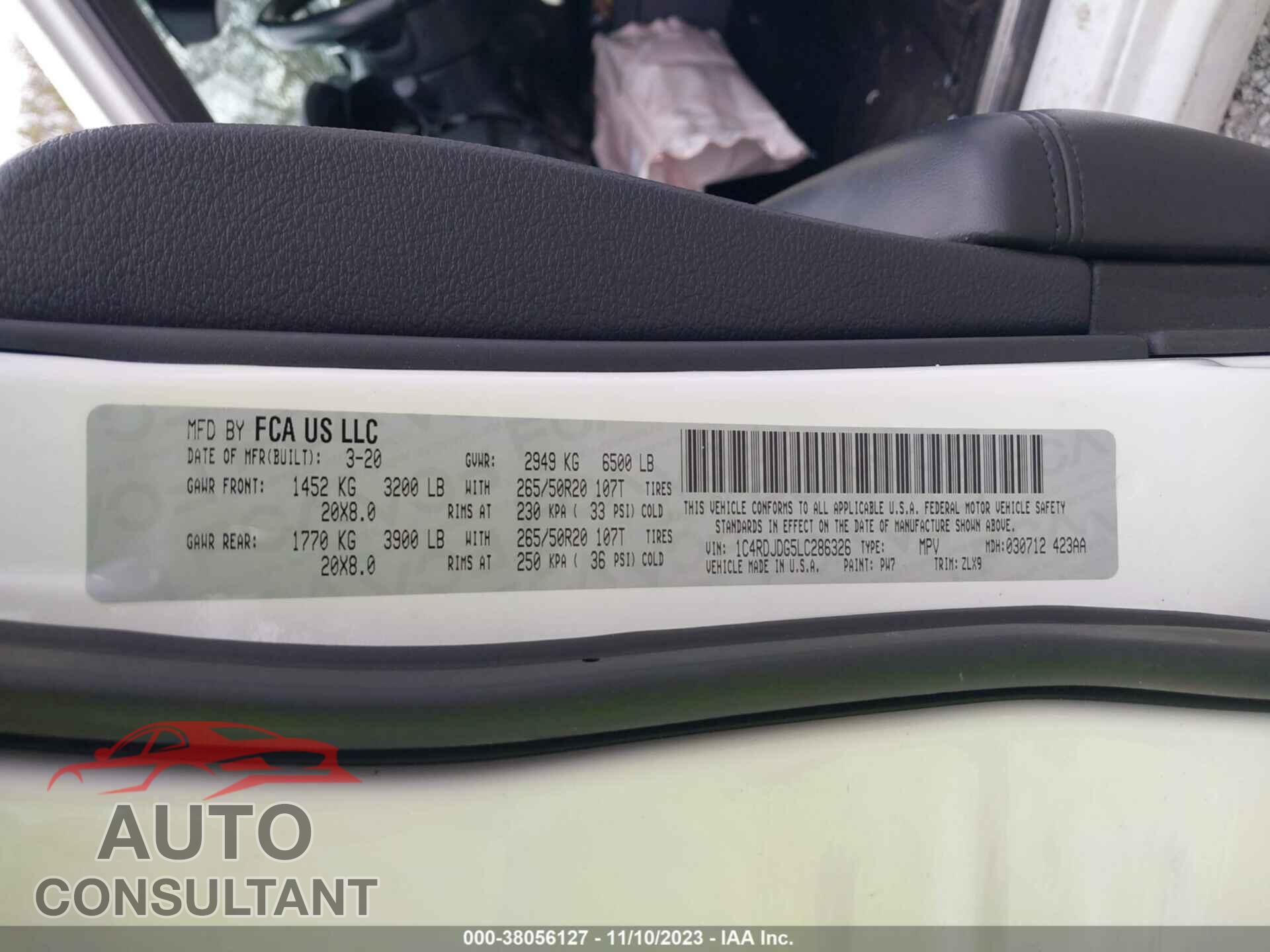 DODGE DURANGO 2020 - 1C4RDJDG5LC286326