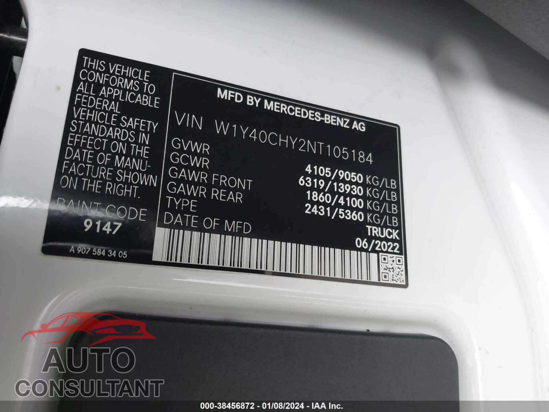 MERCEDES-BENZ SPRINTER 2500 2022 - W1Y40CHY2NT105184