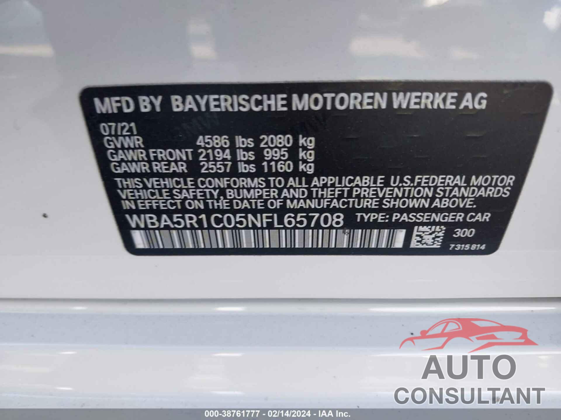 BMW 330I 2022 - WBA5R1C05NFL65708