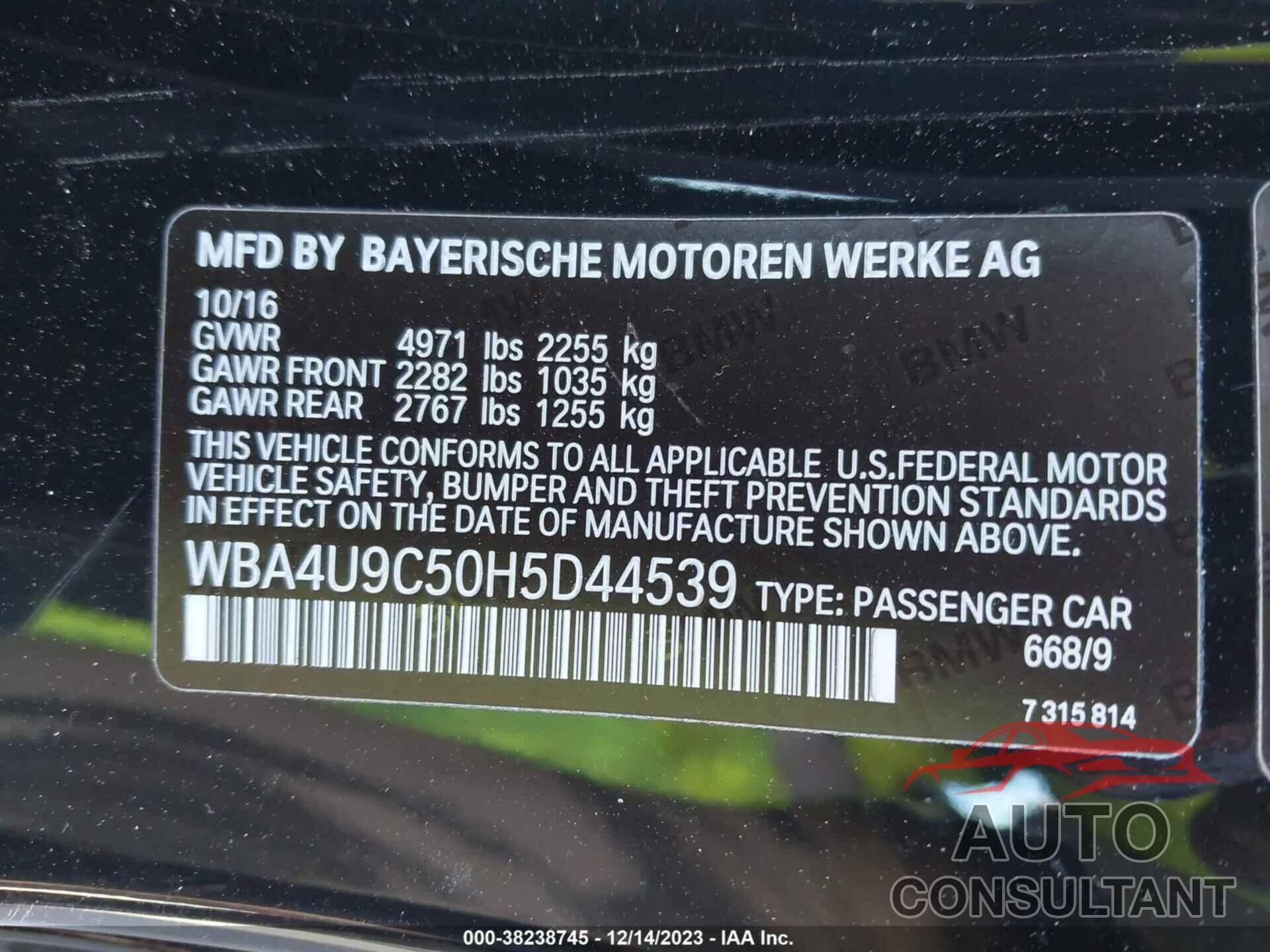 BMW 430I 2017 - WBA4U9C50H5D44539