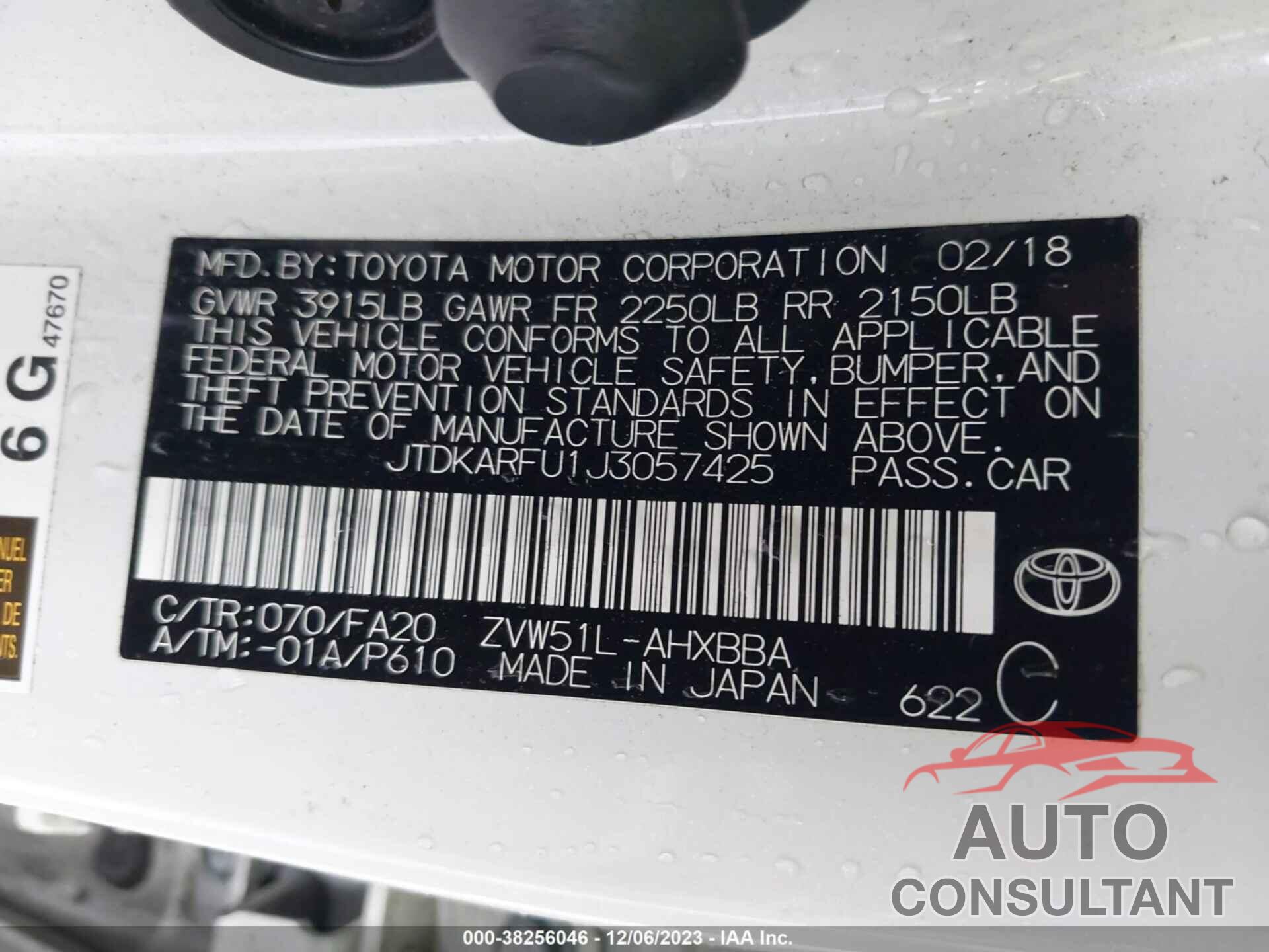 TOYOTA PRIUS 2018 - JTDKARFU1J3057425