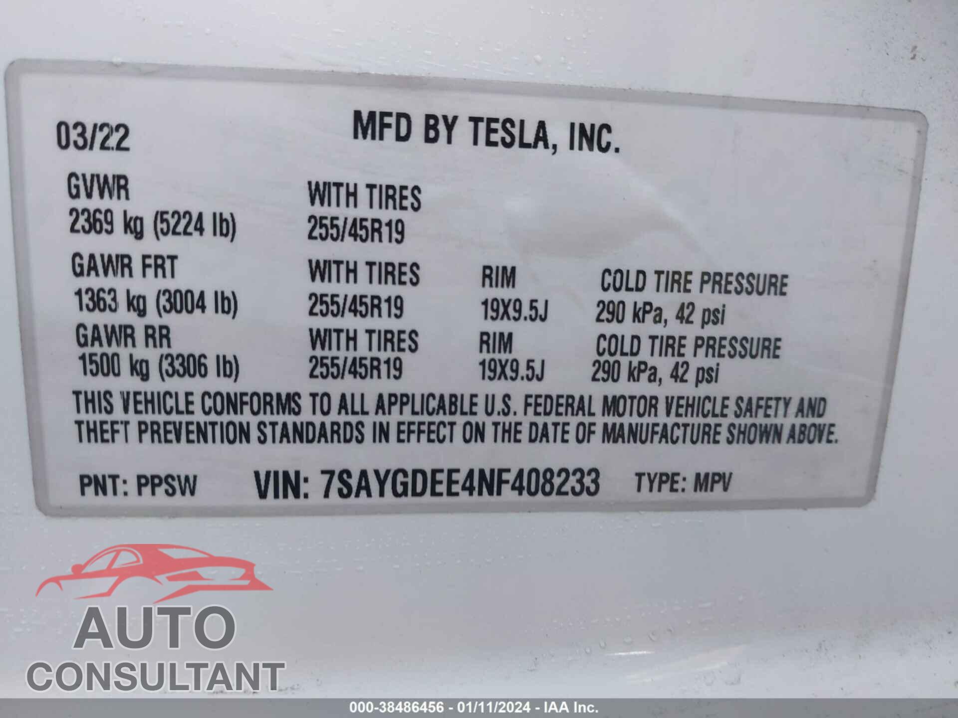 TESLA MODEL Y 2022 - 7SAYGDEE4NF408233