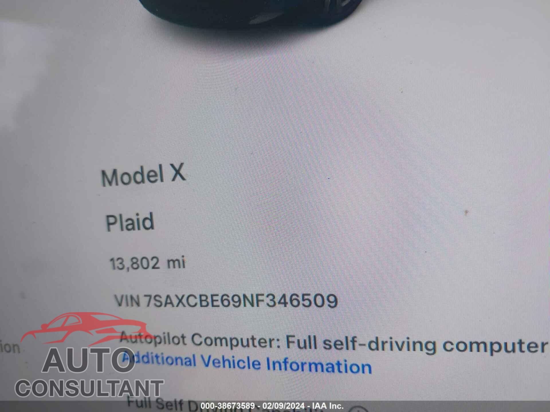 TESLA MODEL X 2022 - 7SAXCBE69NF346509