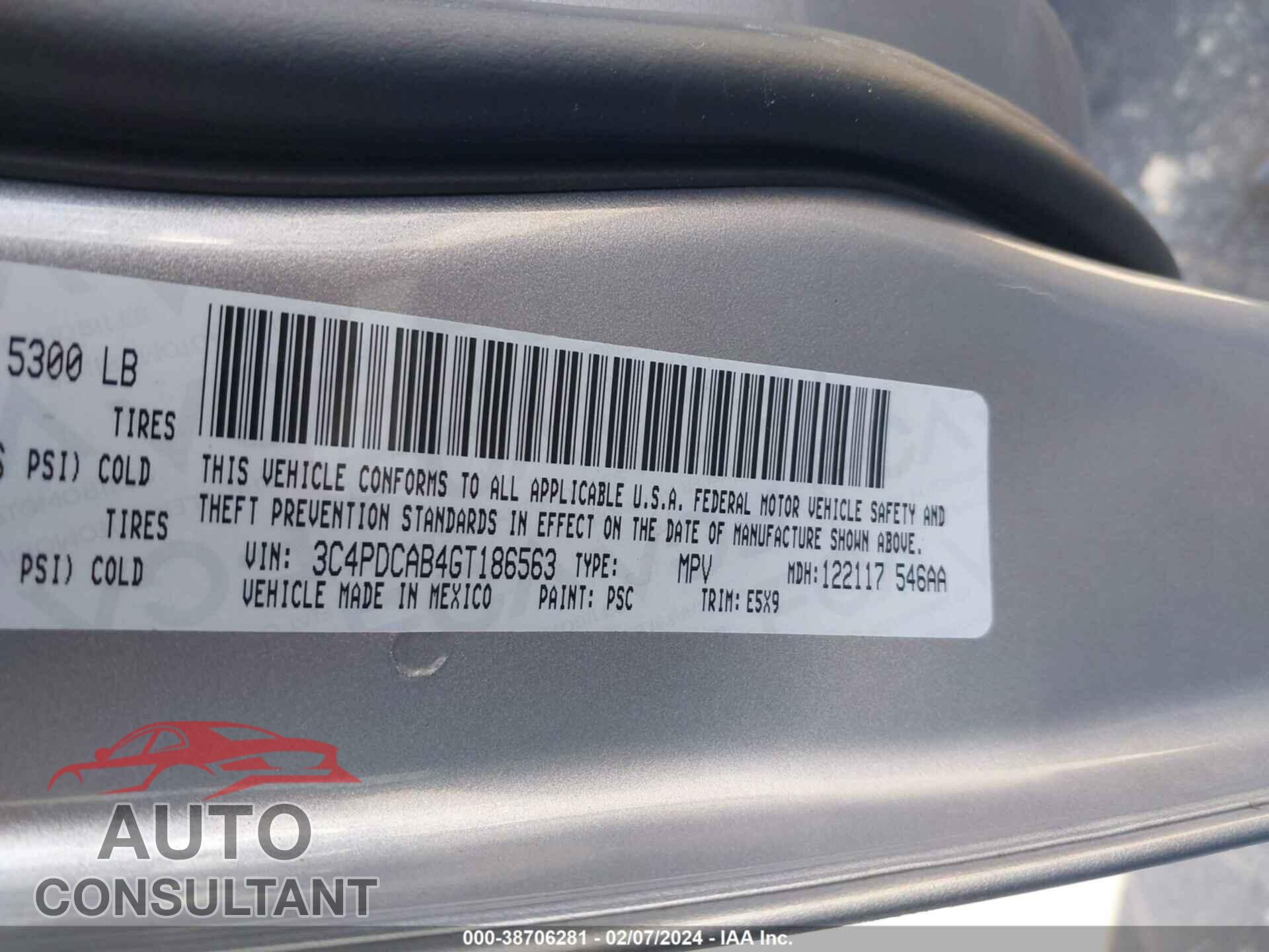 DODGE JOURNEY 2016 - 3C4PDCAB4GT186563