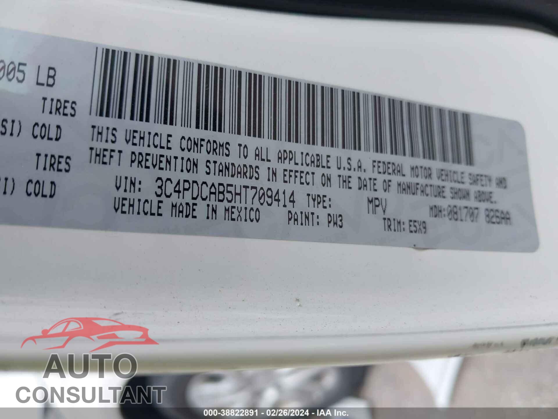 DODGE JOURNEY 2017 - 3C4PDCAB5HT709414