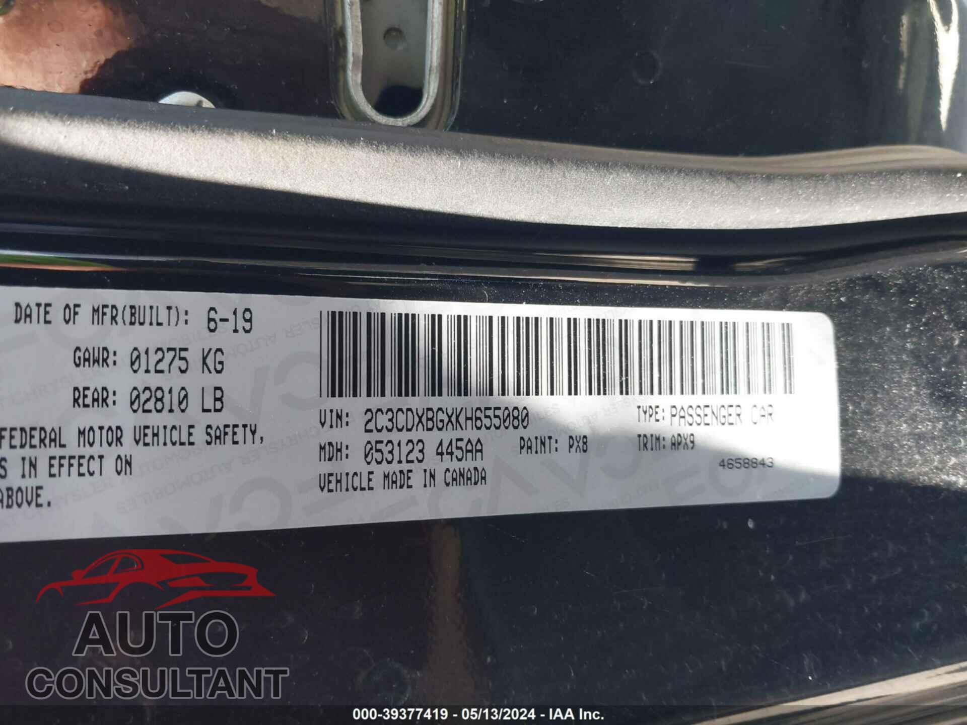 DODGE CHARGER 2019 - 2C3CDXBGXKH655080