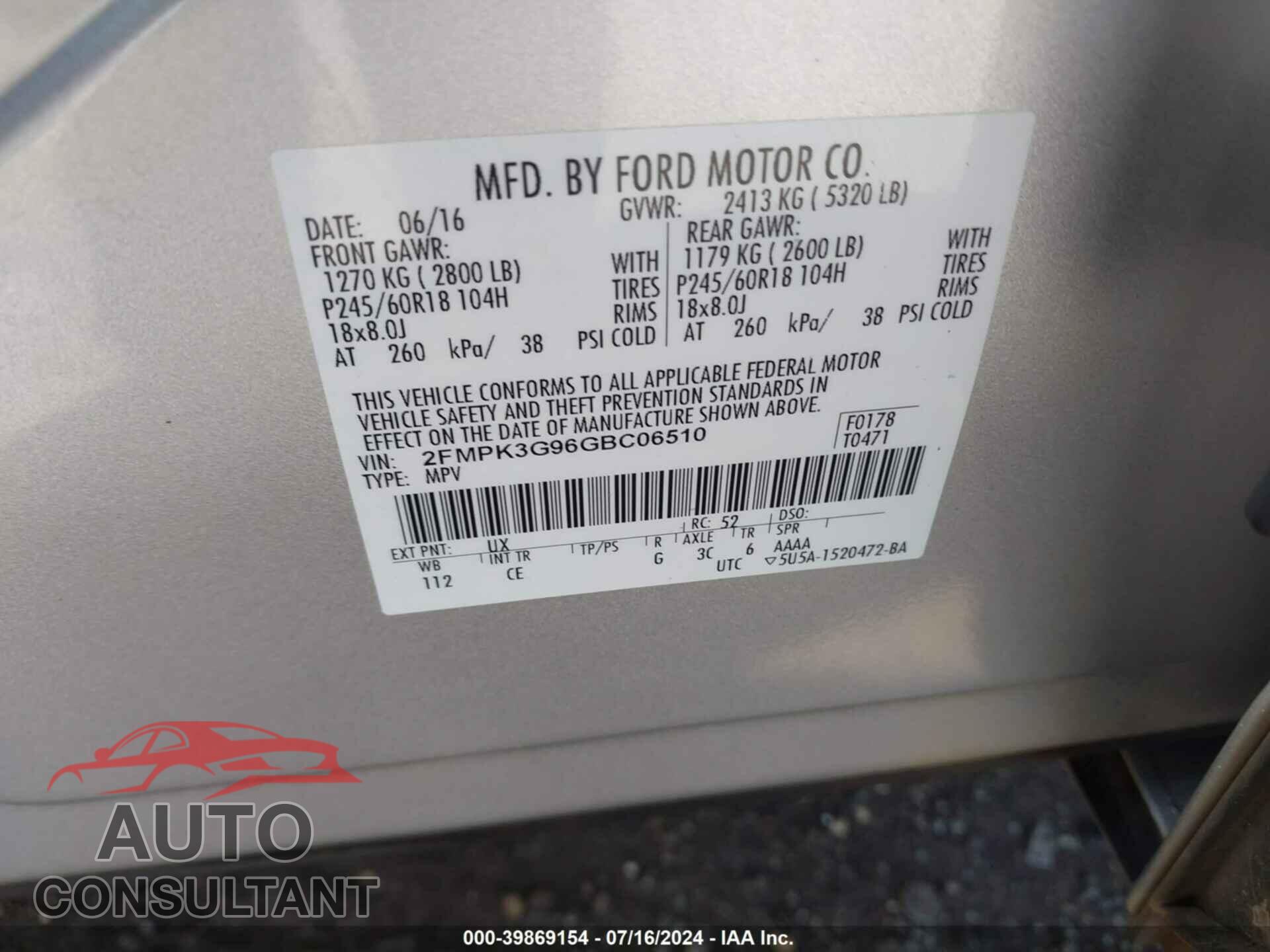 FORD EDGE 2016 - 2FMPK3G96GBC06510