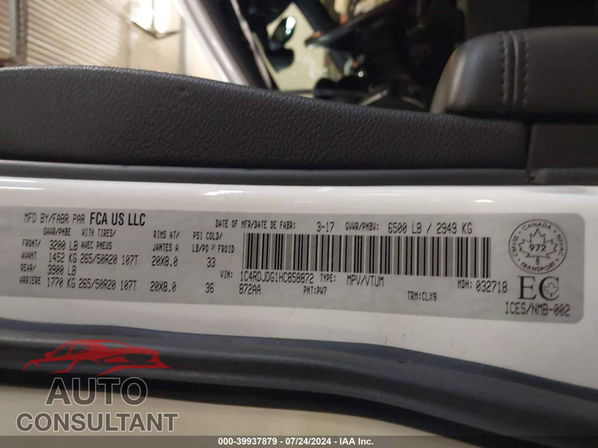 DODGE DURANGO 2017 - 1C4RDJDG1HC858872