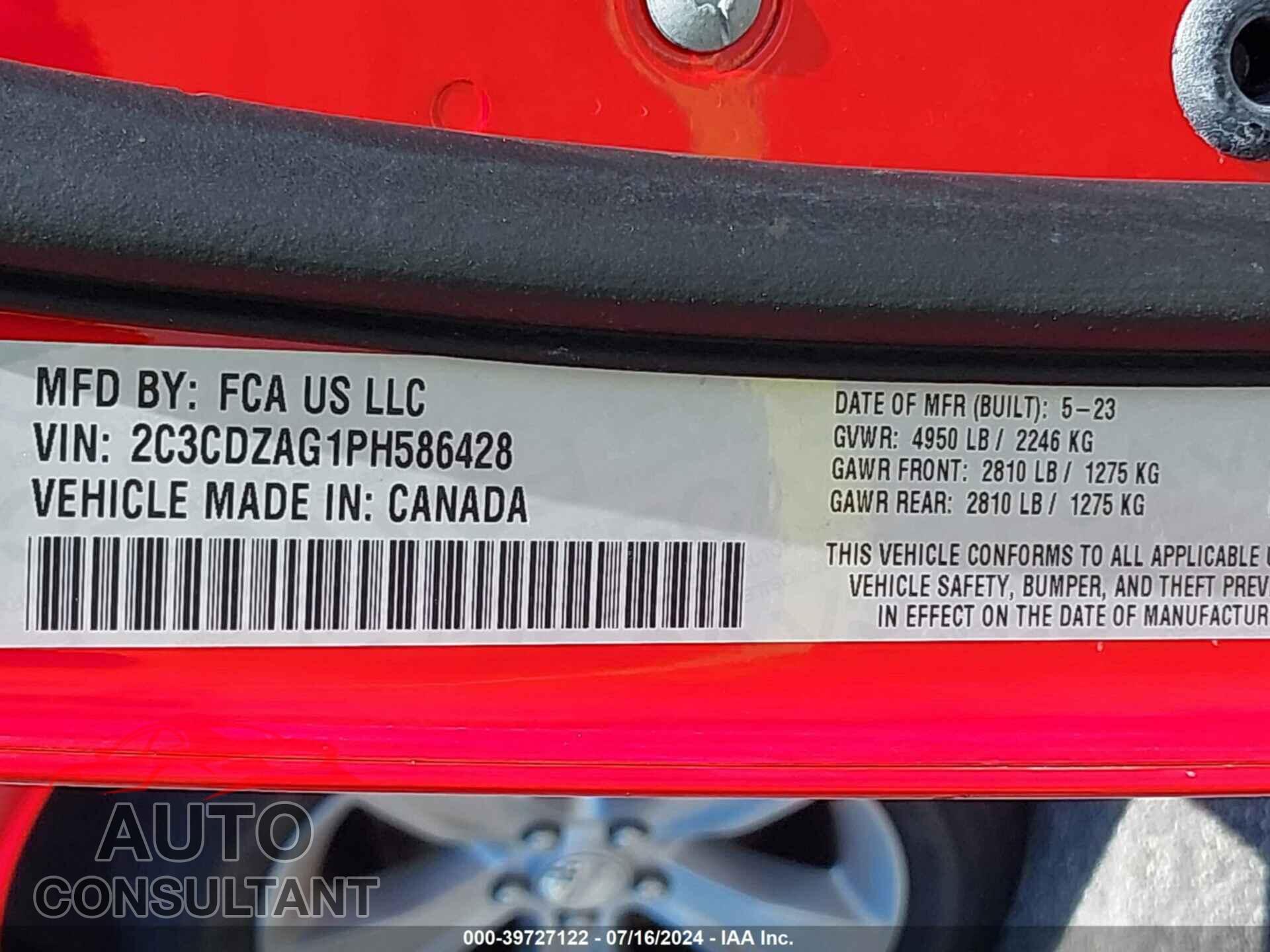 DODGE CHALLENGER 2023 - 2C3CDZAG1PH586428