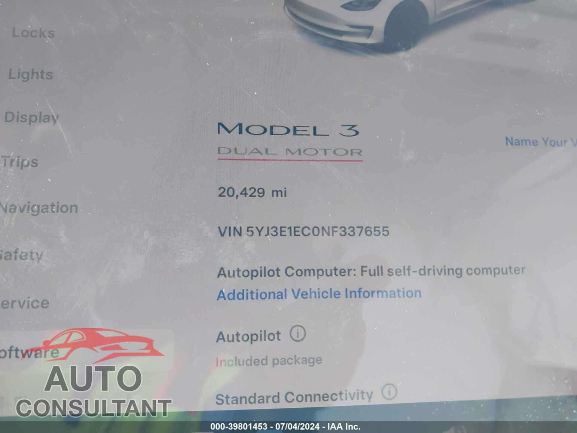 TESLA MODEL 3 2022 - 5YJ3E1EC0NF337655