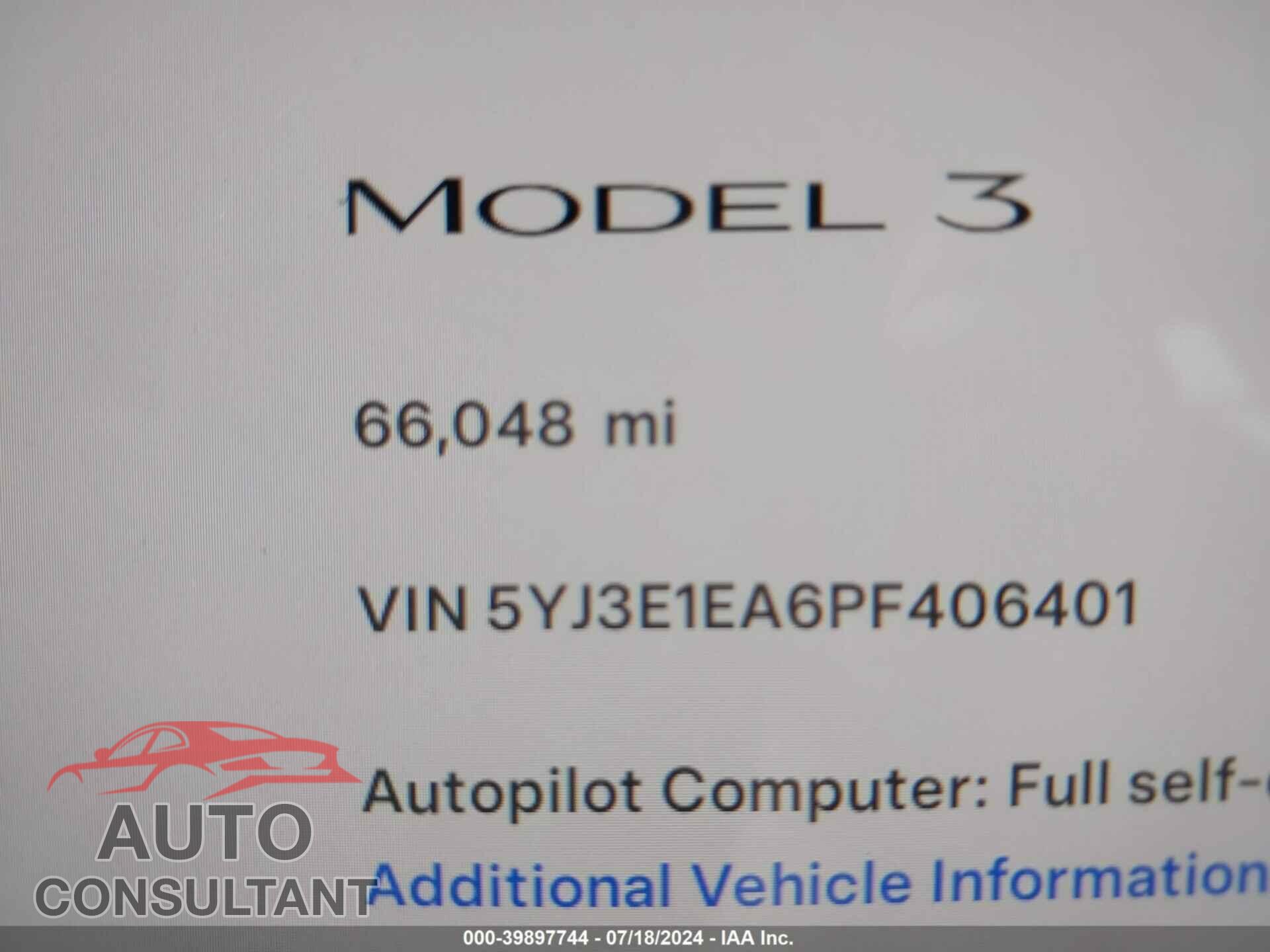 TESLA MODEL 3 2023 - 5YJ3E1EA6PF406401