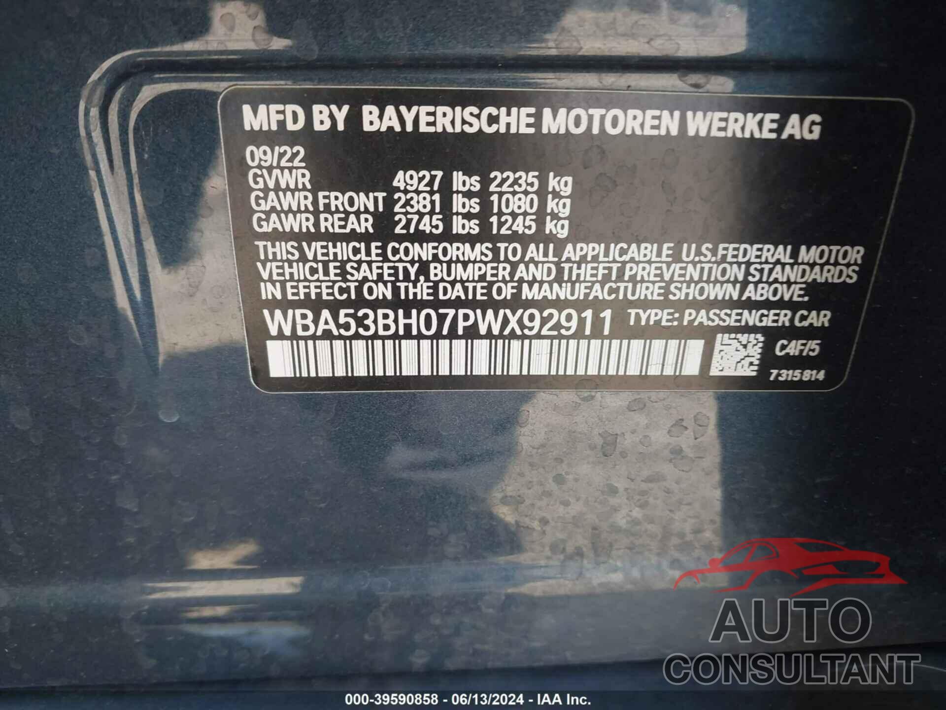 BMW 530 2023 - WBA53BH07PWX92911