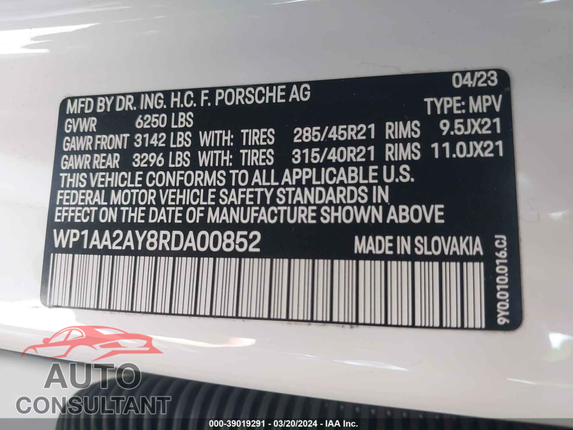 PORSCHE CAYENNE 2024 - WP1AA2AY8RDA00852
