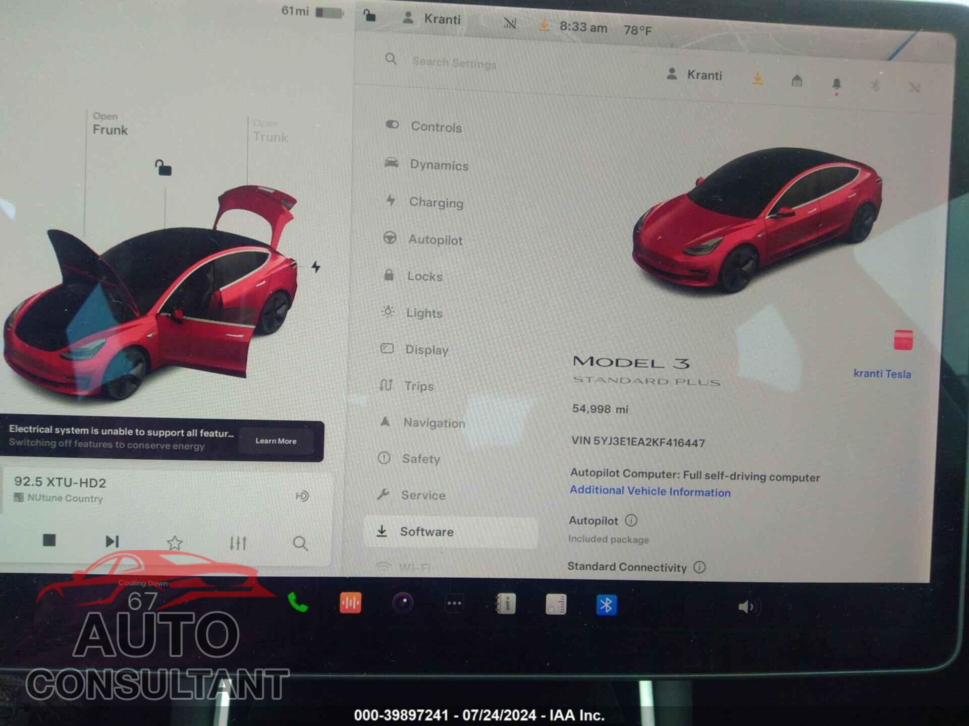 TESLA MODEL 3 2019 - 5YJ3E1EA2KF416447