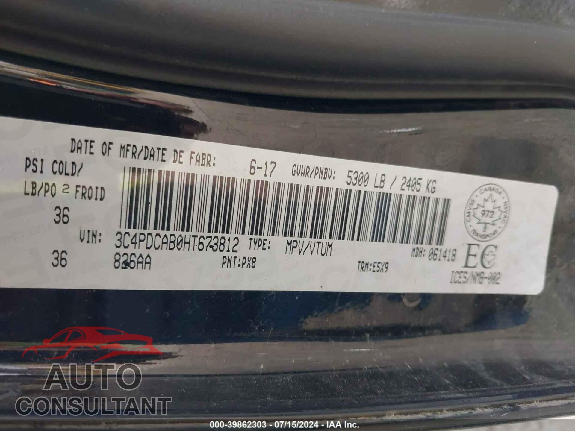 DODGE JOURNEY 2017 - 3C4PDCAB0HT673812