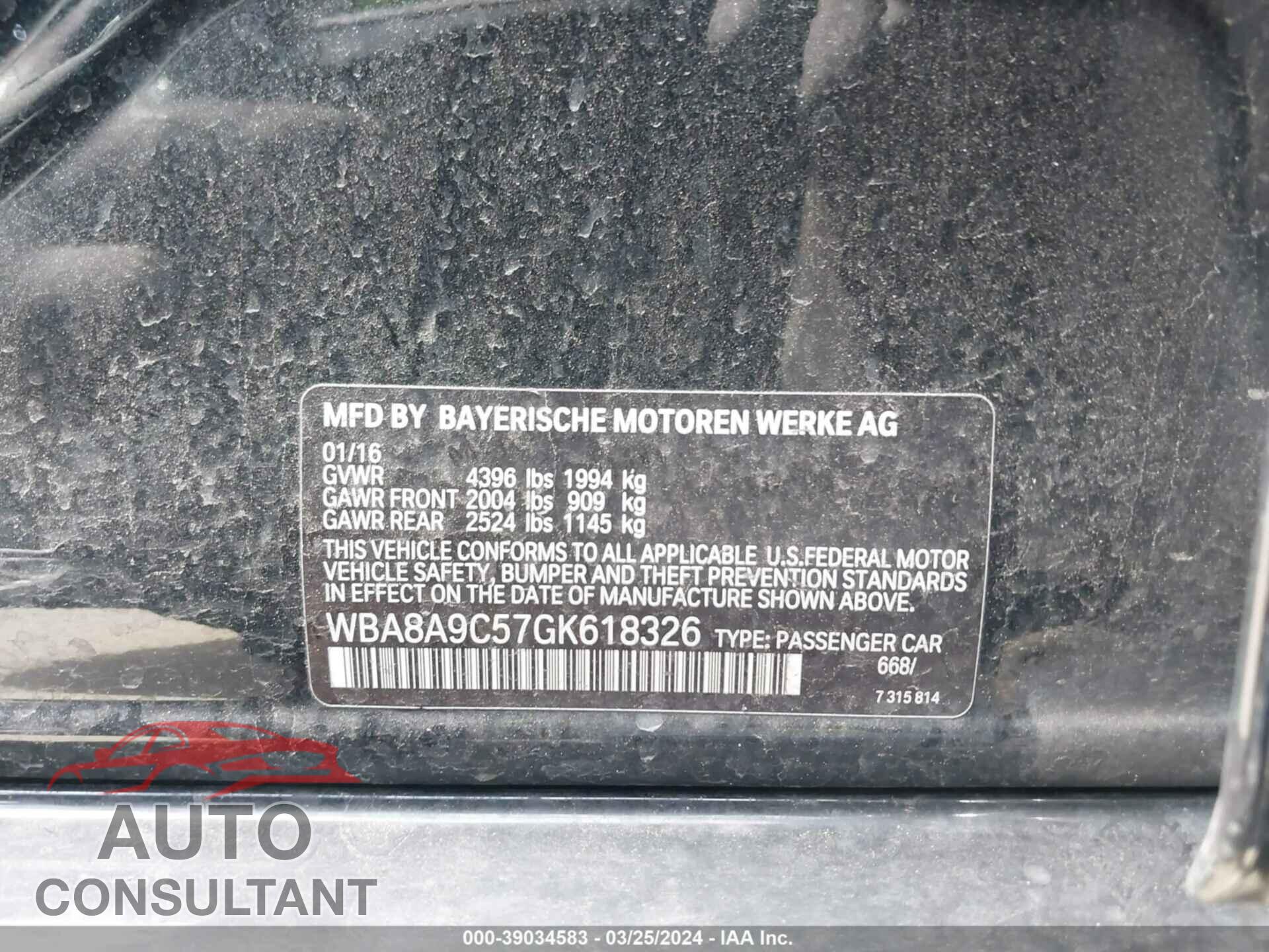 BMW 320 2016 - WBA8A9C57GK618326