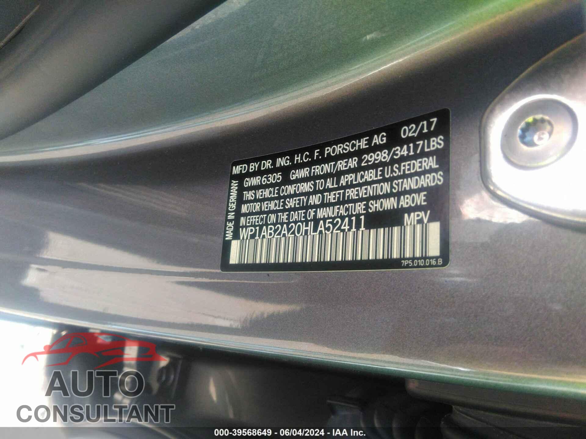 PORSCHE CAYENNE 2017 - WP1AB2A20HLA52411
