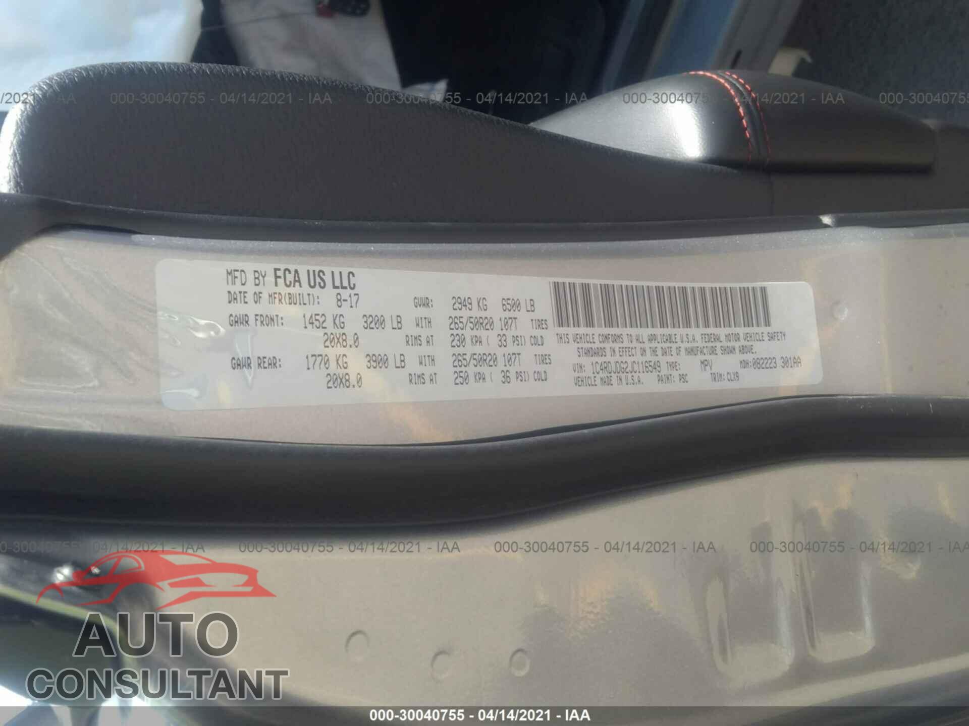 DODGE DURANGO 2018 - 1C4RDJDG2JC116549