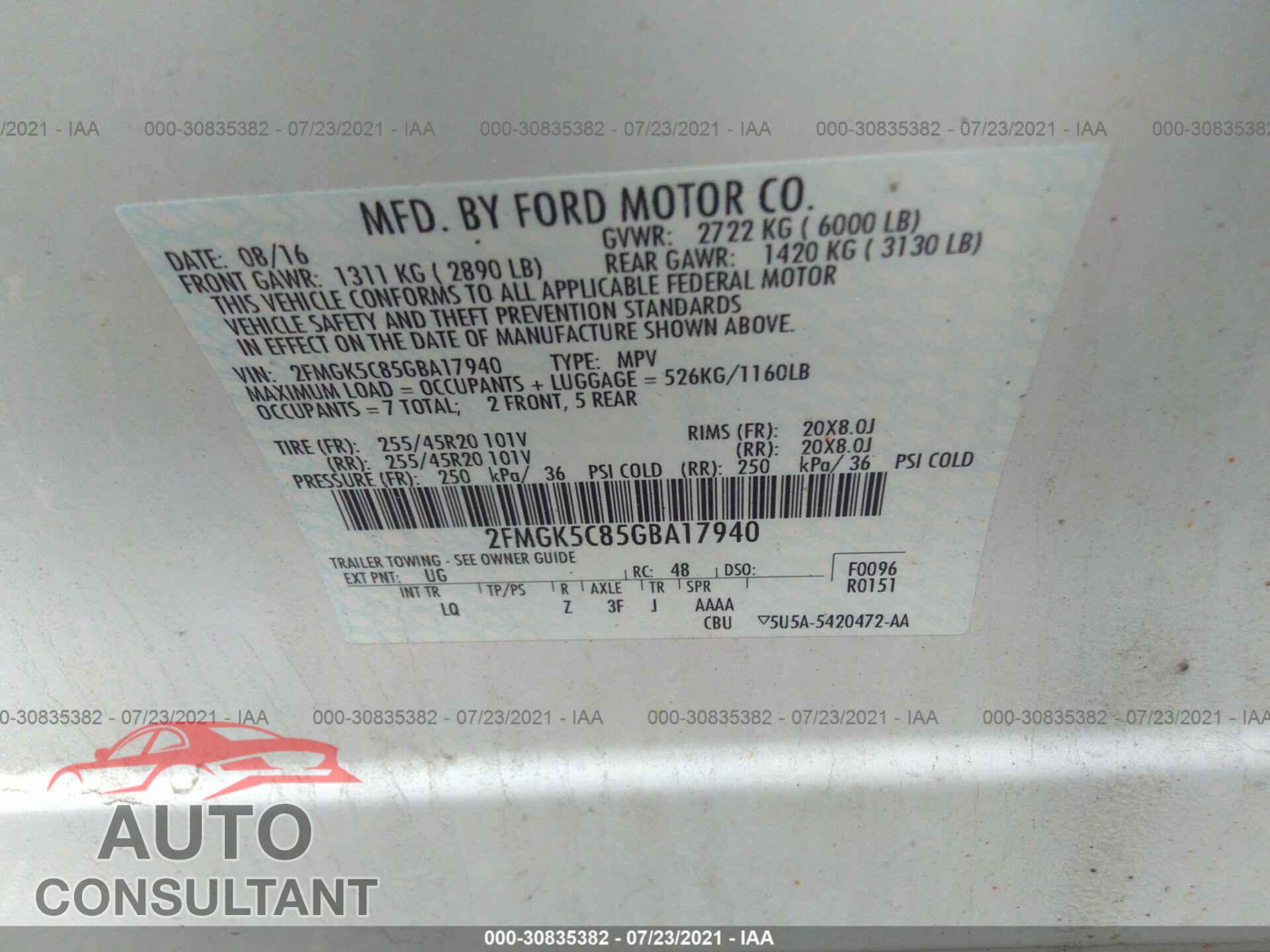 FORD FLEX 2016 - 2FMGK5C85GBA17940