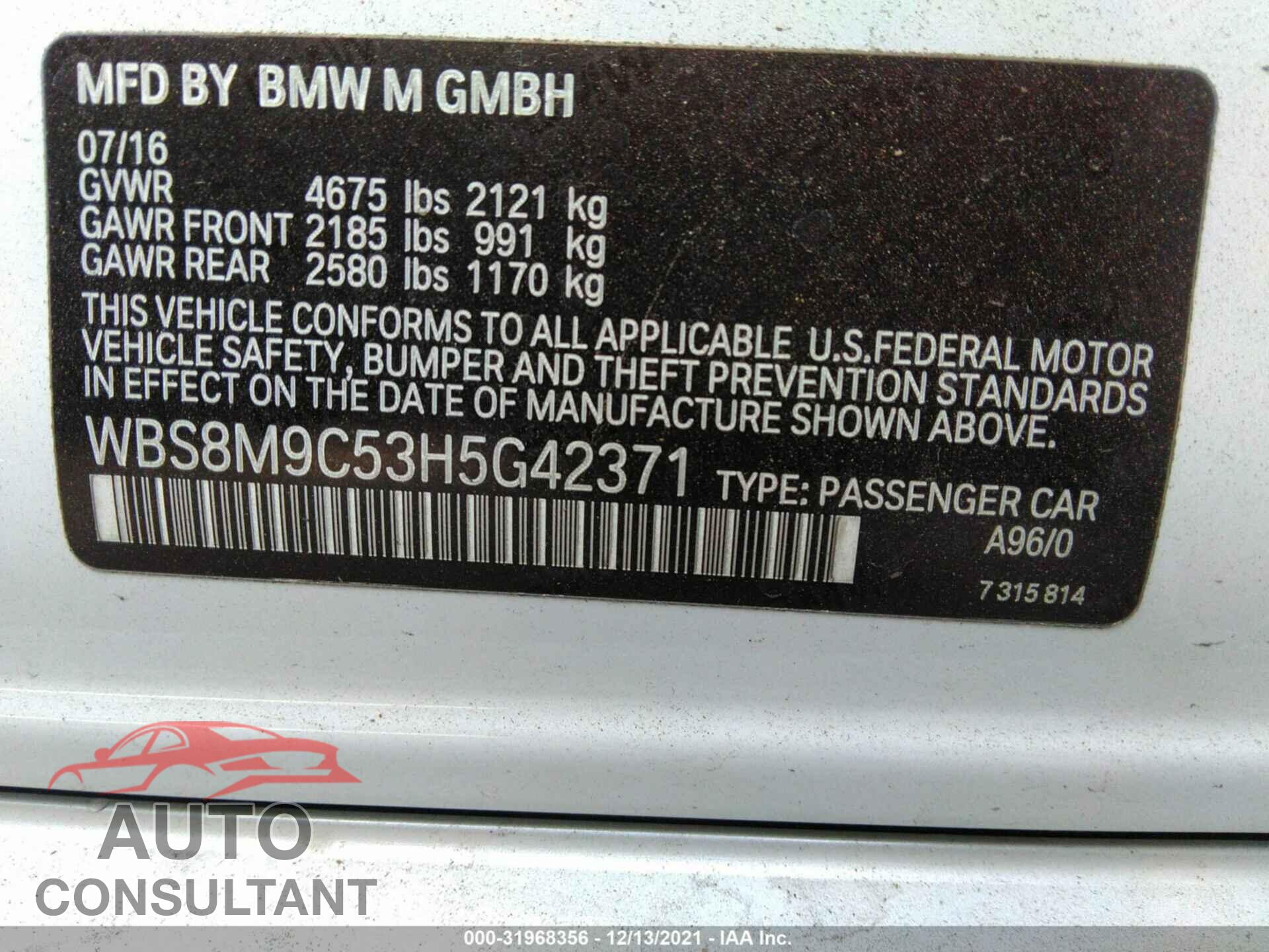 BMW M3 2017 - WBS8M9C53H5G42371