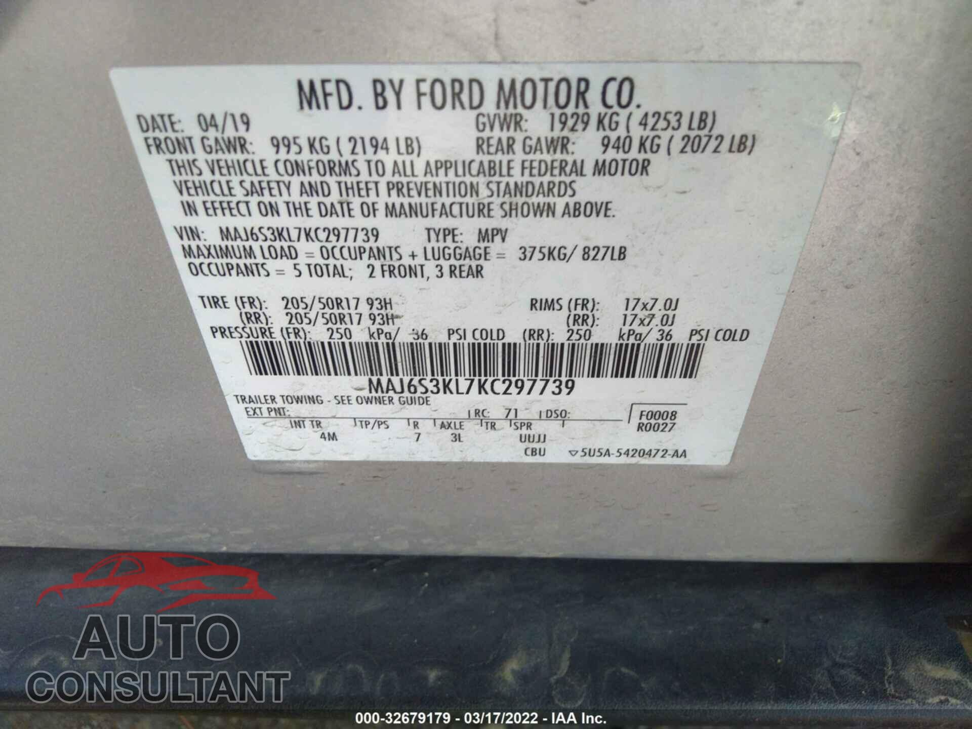 FORD ECOSPORT 2019 - MAJ6S3KL7KC297739