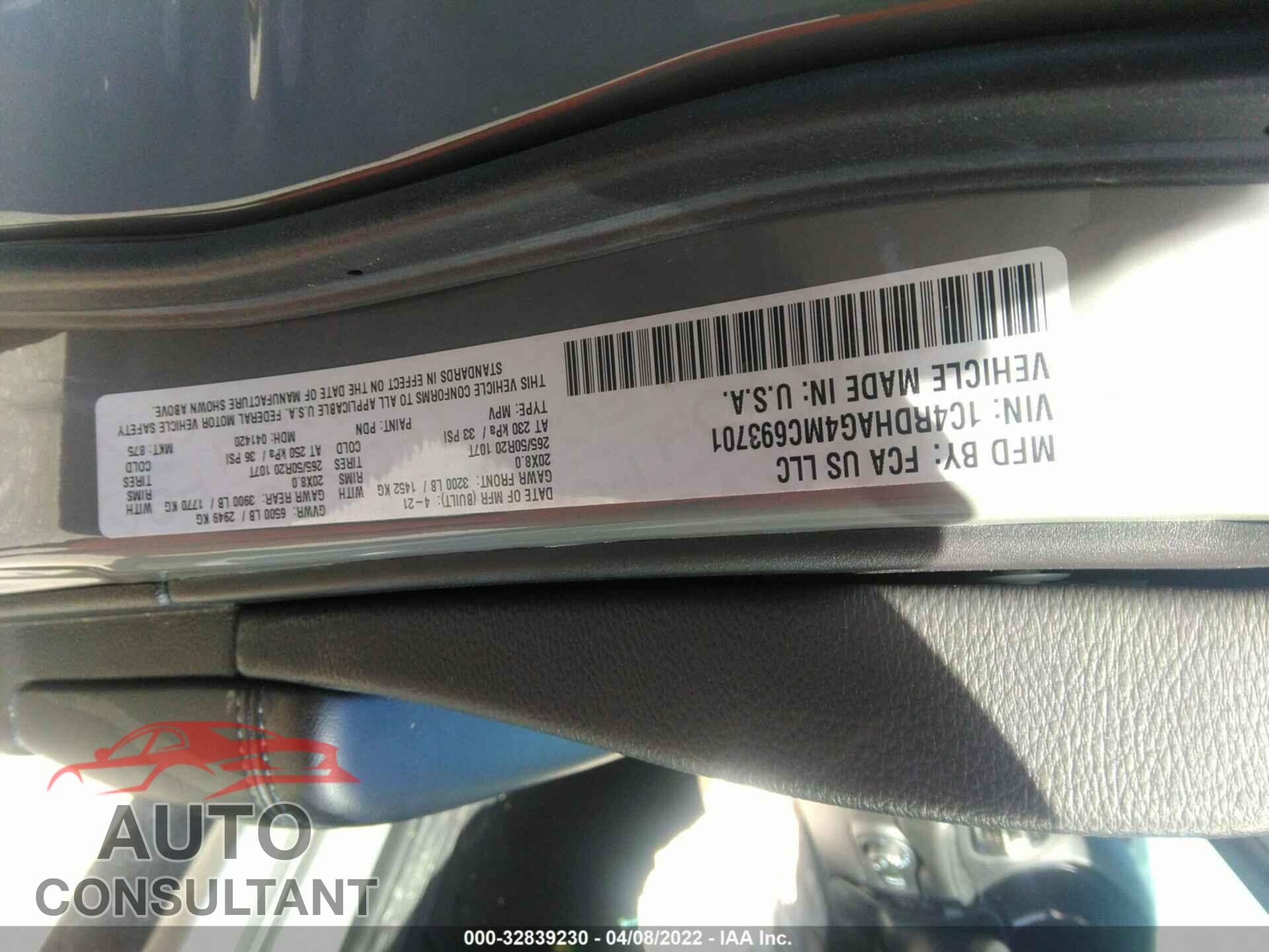 DODGE DURANGO 2021 - 1C4RDHAG4MC693701