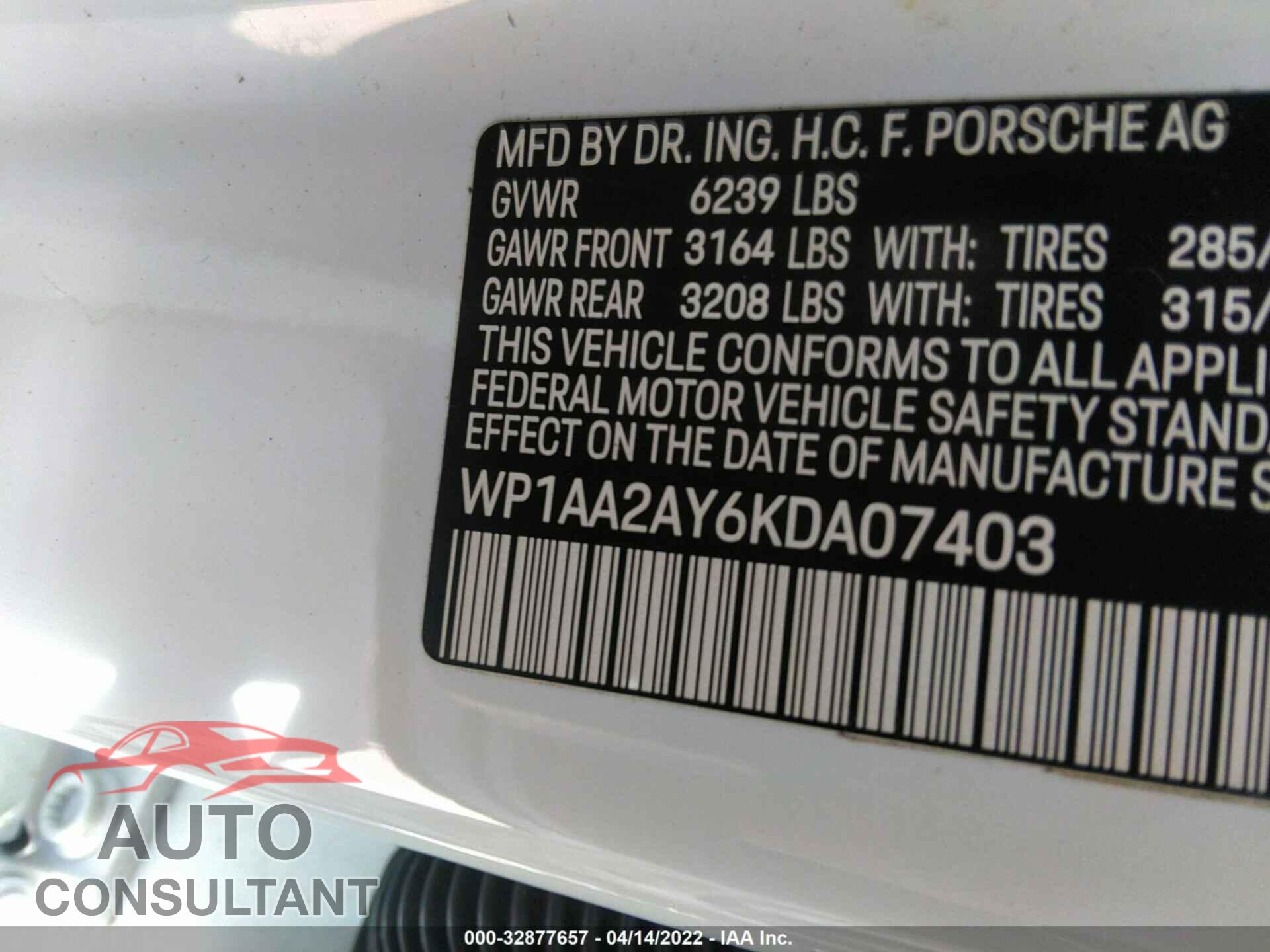 PORSCHE CAYENNE 2019 - WP1AA2AY6KDA07403