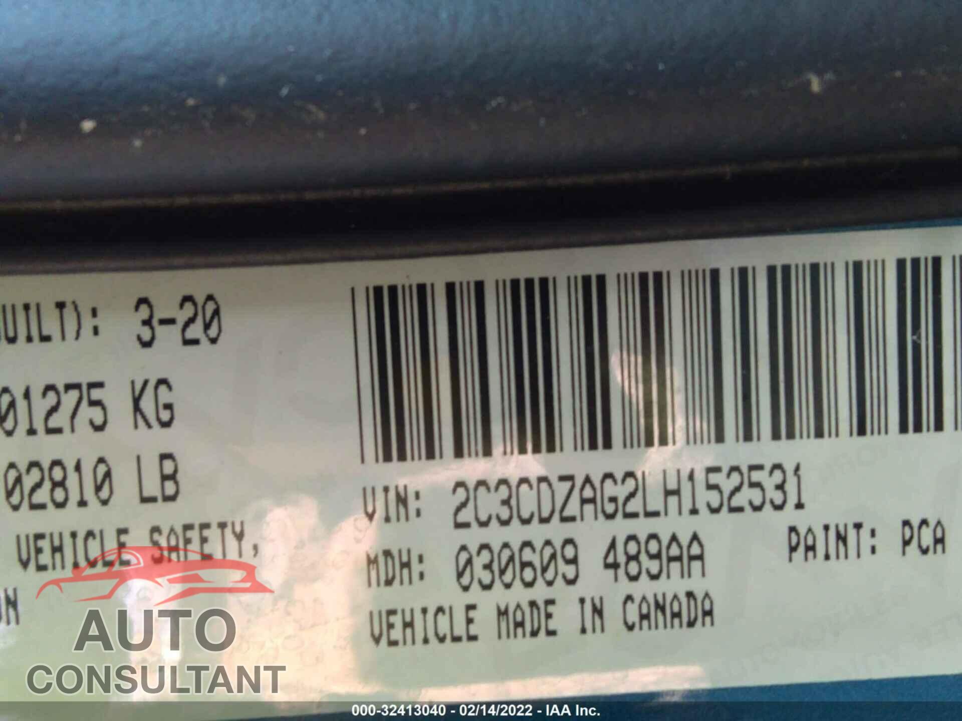 DODGE CHALLENGER 2020 - 2C3CDZAG2LH152531