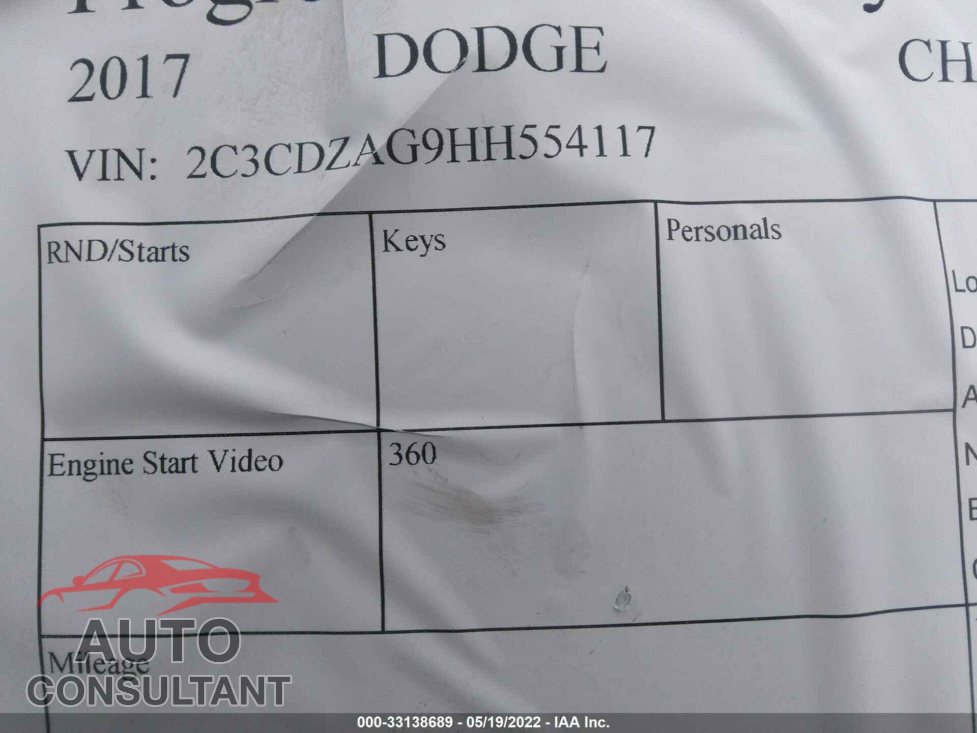 DODGE CHALLENGER 2017 - 2C3CDZAG9HH554117