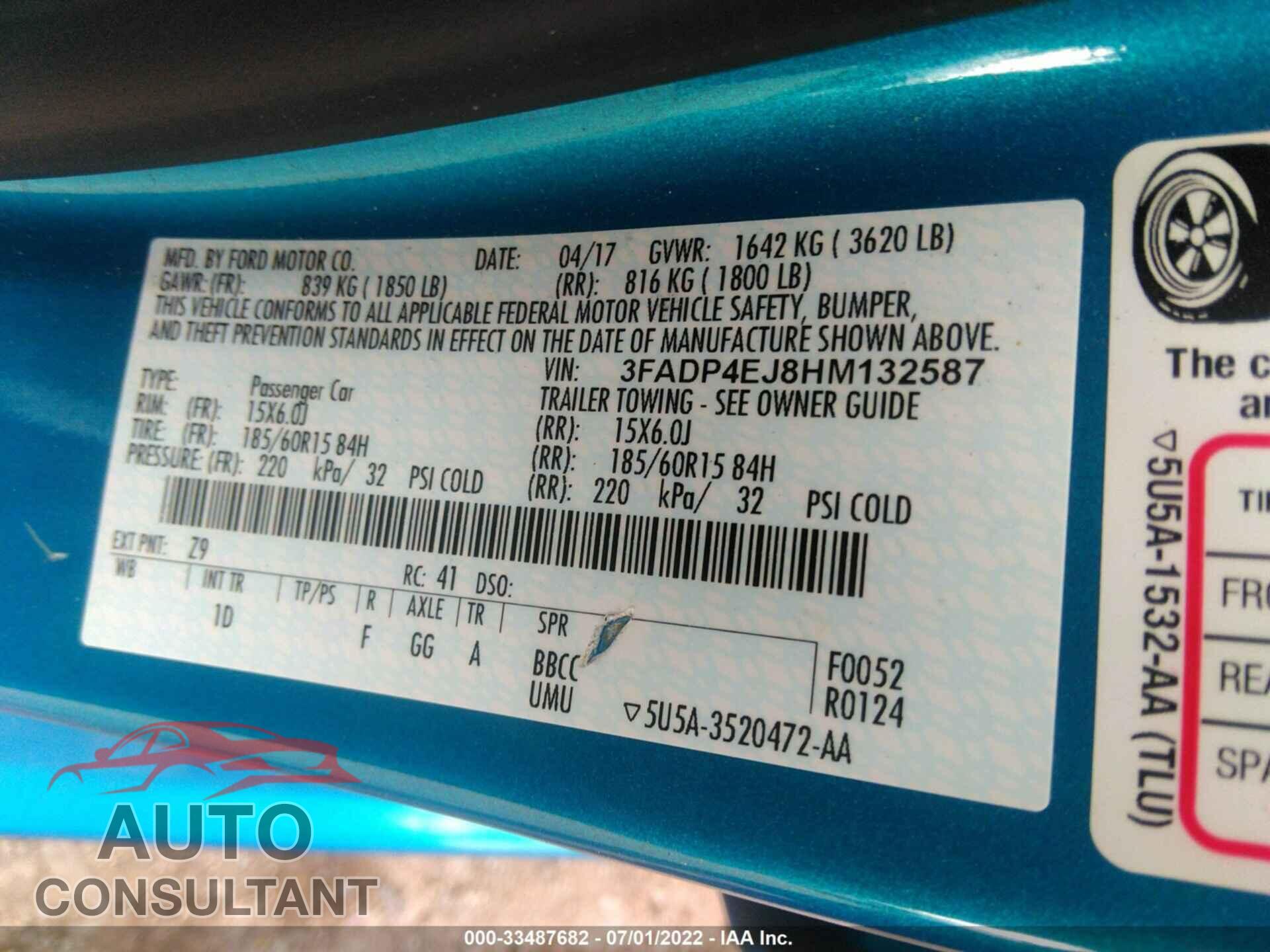 FORD FIESTA 2017 - 3FADP4EJ8HM132587