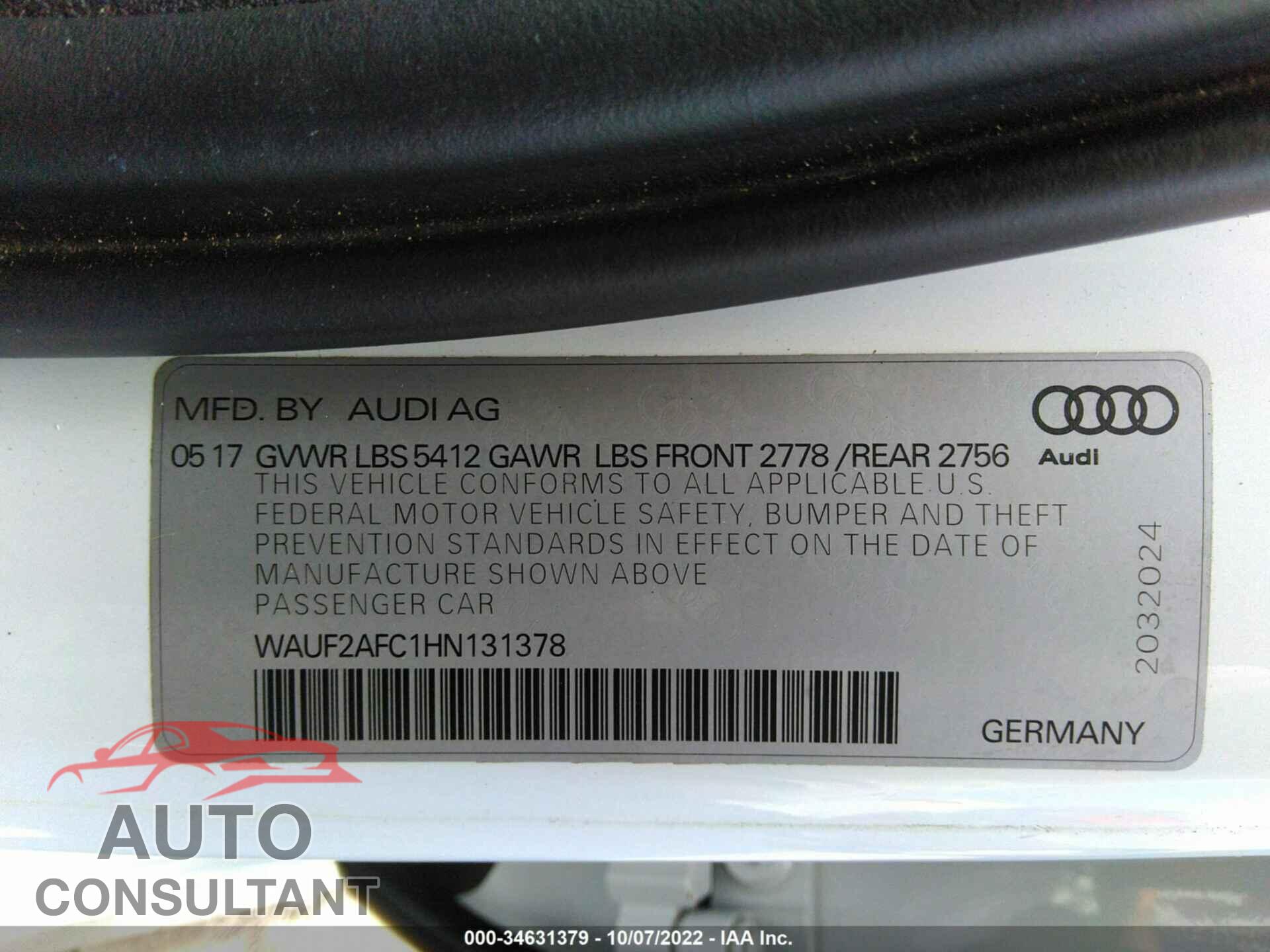 AUDI A6 2017 - WAUF2AFC1HN131378